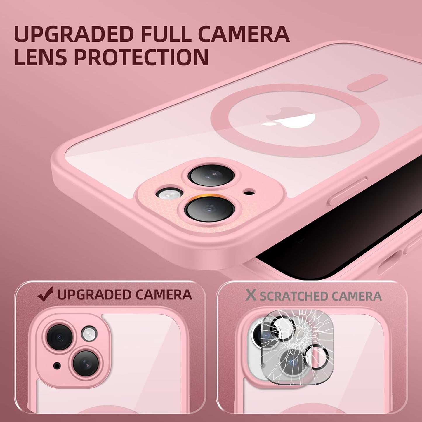 BERFY Magnetic for iPhone 14 Case, Compatible with MagSafe, Built-in Privacy Screen Protector and Upgraded Camera Protection, Anti-Spy Full Body Shockproof Phone Case for 14 6.1", Pink