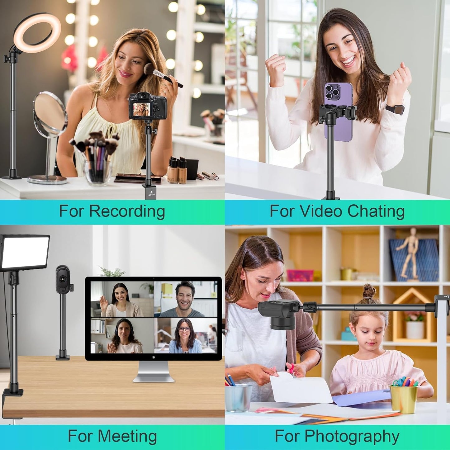 ailight Webcam Stand for Desk, Adjustable Camera Desk Stand Webcam Mount for Obsbot GoPro Anker insta Logitech Webcam C922 C930e C920S C920 C615 C960 C920x with 1/4" Thread