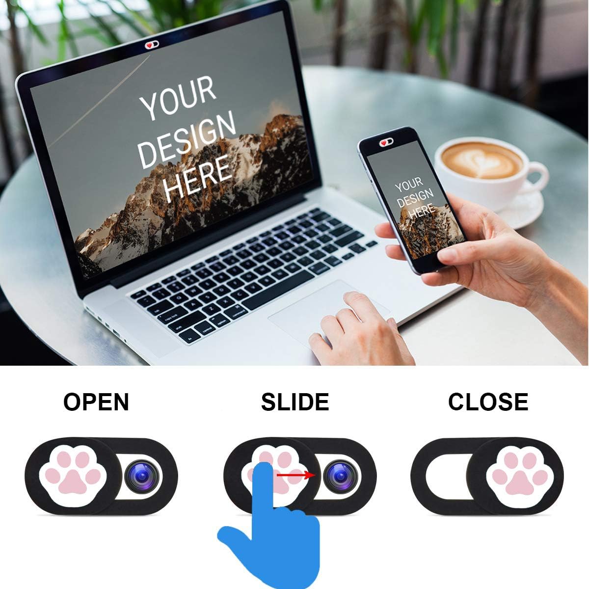 Webcam Cover Slide 6 Packs Ultra-Thin Camera Covers for Computer Laptop Desktop Smartphone to Protect Your Privacy and Security, Cute Dog Paw