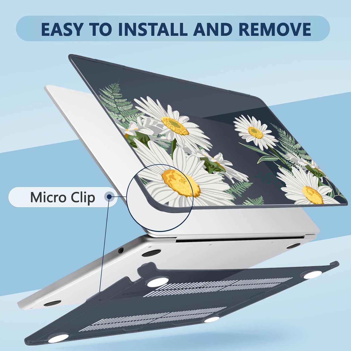 Compatible with MacBook Air 15 inch Case, M4 A3241/M3 A3114/M2 A2941 (Released 2025 to 2023), Hard Shell, Keyboard Cover, Screen Protector, Webcam Cover & Type-C Adapter, Daisies
