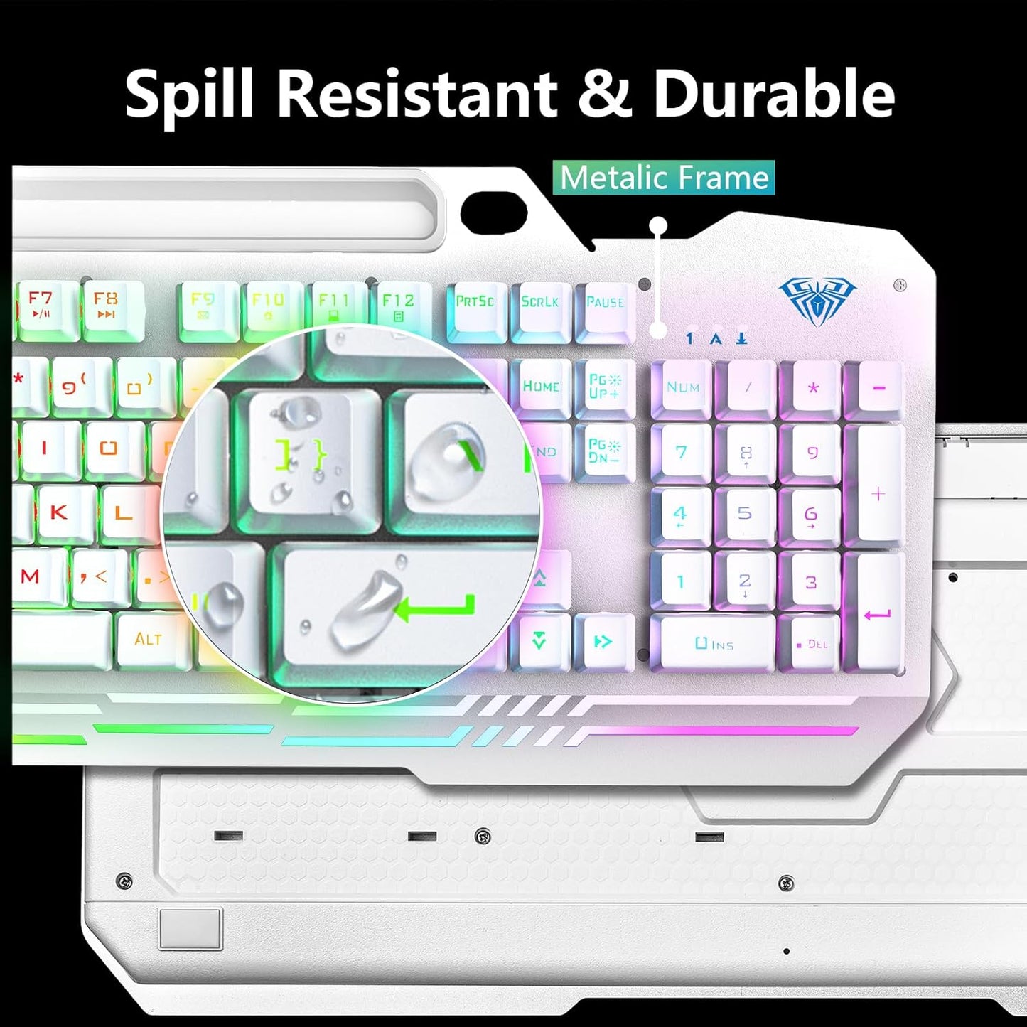 AULA Gaming Keyboard, T102 104 Keys Keyboard and Mouse Combo, USB Wired Computer Keyboards Mechanical Feel Full Size, RGB Backlit for PC/Laptop Gaming or Working/Office (White)