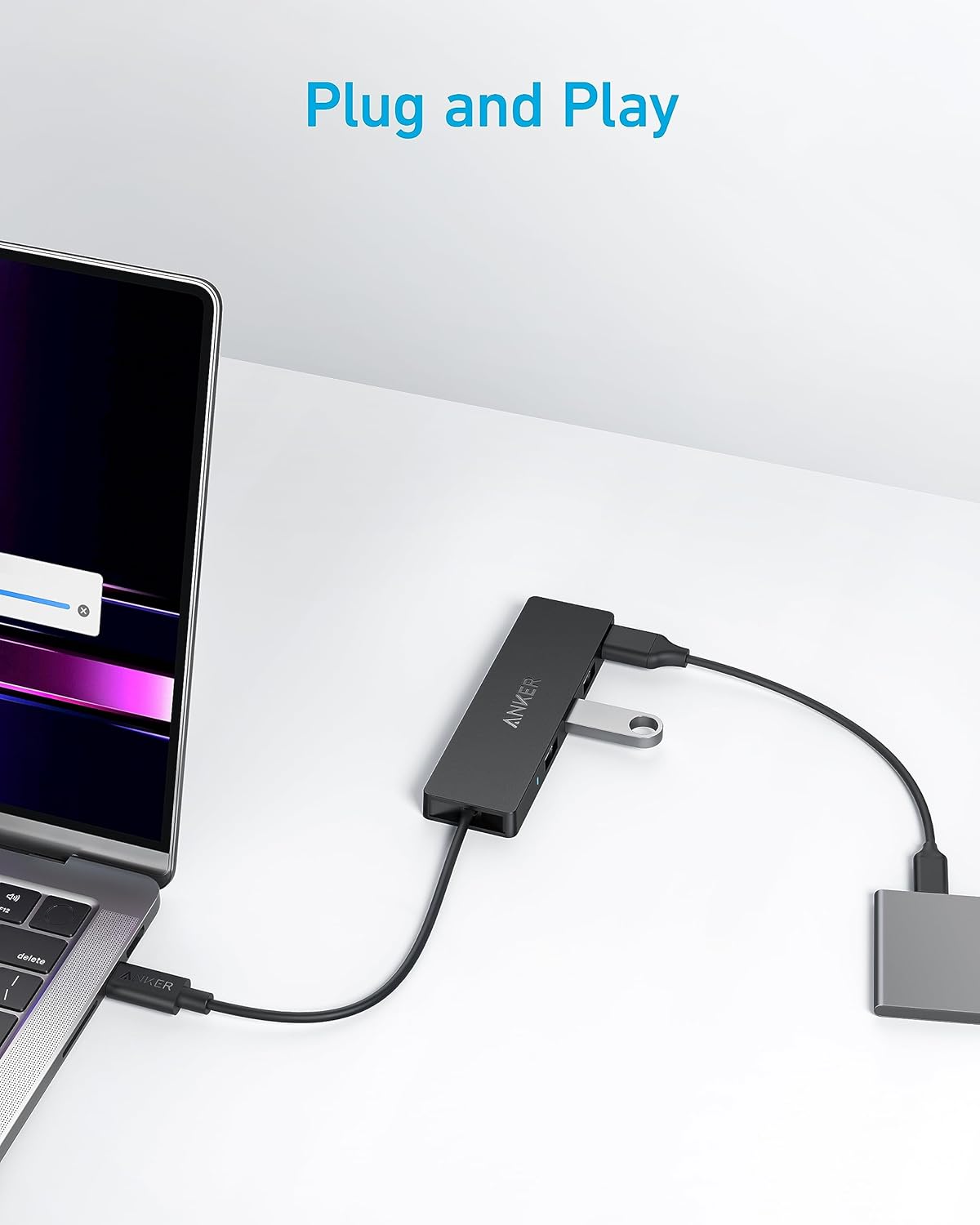 Anker 4-Port USB 3.0 Hub with 5Gbps Data Transfer, Ultra-Slim Data USB C Hub [Charging Not Supported], for MacBook, iMac, Surface, Mobile HDD, and More (USB-C, 0.7 ft)