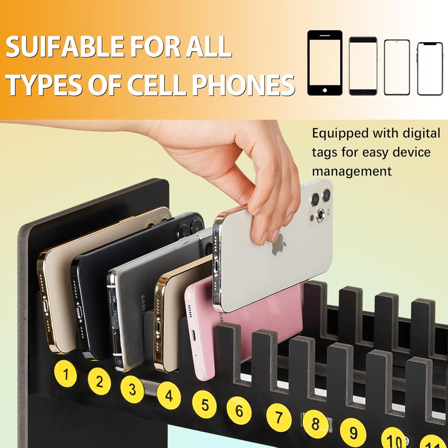 Cell Phone Holder Classroom Cell Phone Storage 2-Tier Multiple Cell Phone Stand Rack with 1-30 Number Stickers PVC Board Mobile Phone Holder Desktop Organizer for Classroom (Black, 30 Slots)