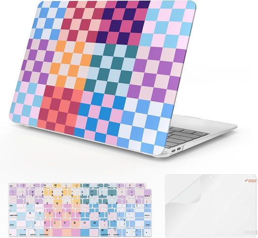iCasso Compatible with MacBook Air 13 inch Case 2020-2018 Release M1 A2337 A2179 A1932, Colorful Checkerboard Protective Hard Shell Case +Keyboard Cover + Screen Protector-Dopamine Checkerboard