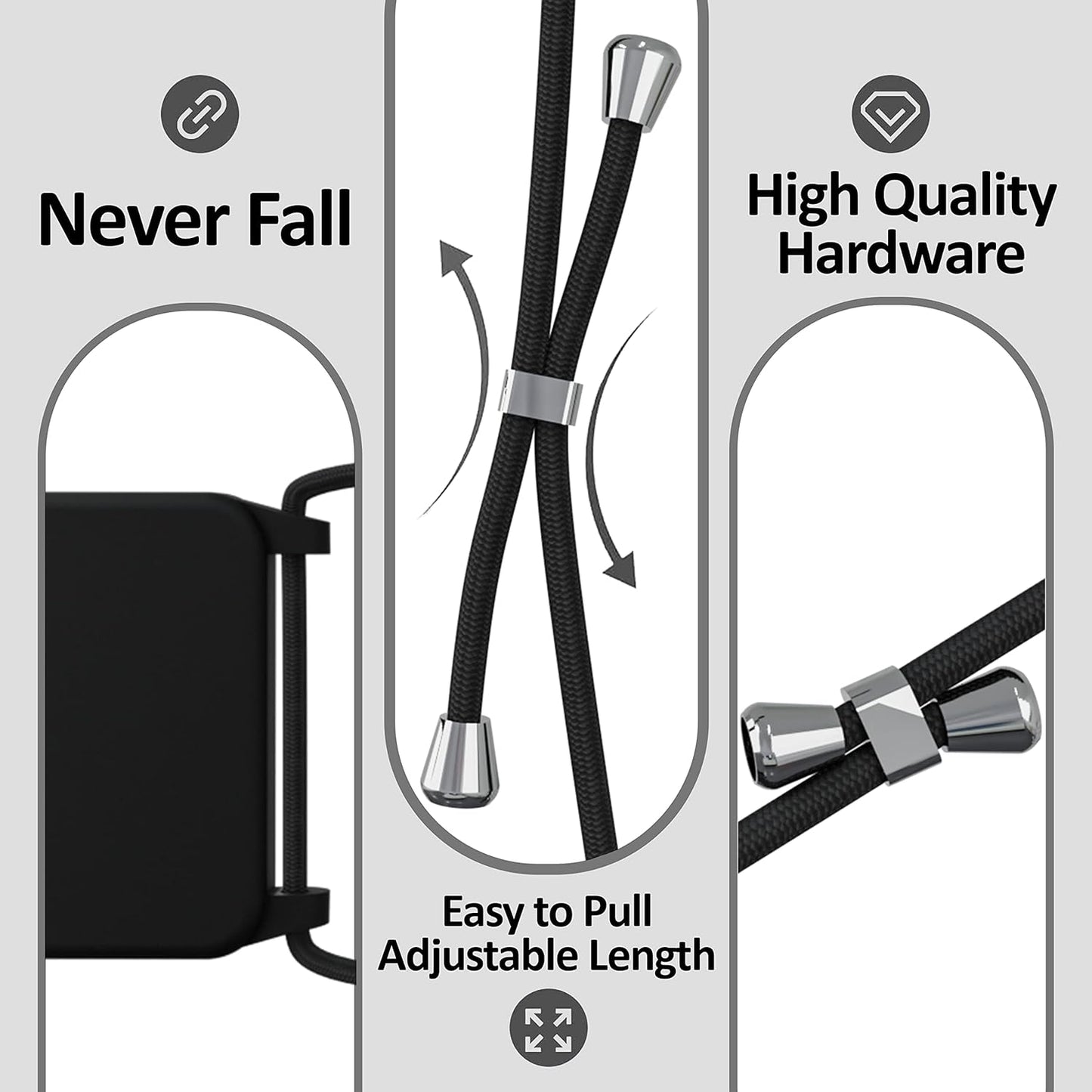 Blaspins Crossbody Strap Phone Case for iPhone 13 Pro Max, Adjustable Rope, Belt Neck Lanyard, String Detach Lanyard, Drop Proof Sturdy, Wrist Hand Free Protective Cover 6.7 inch 13 Pro Max - Black