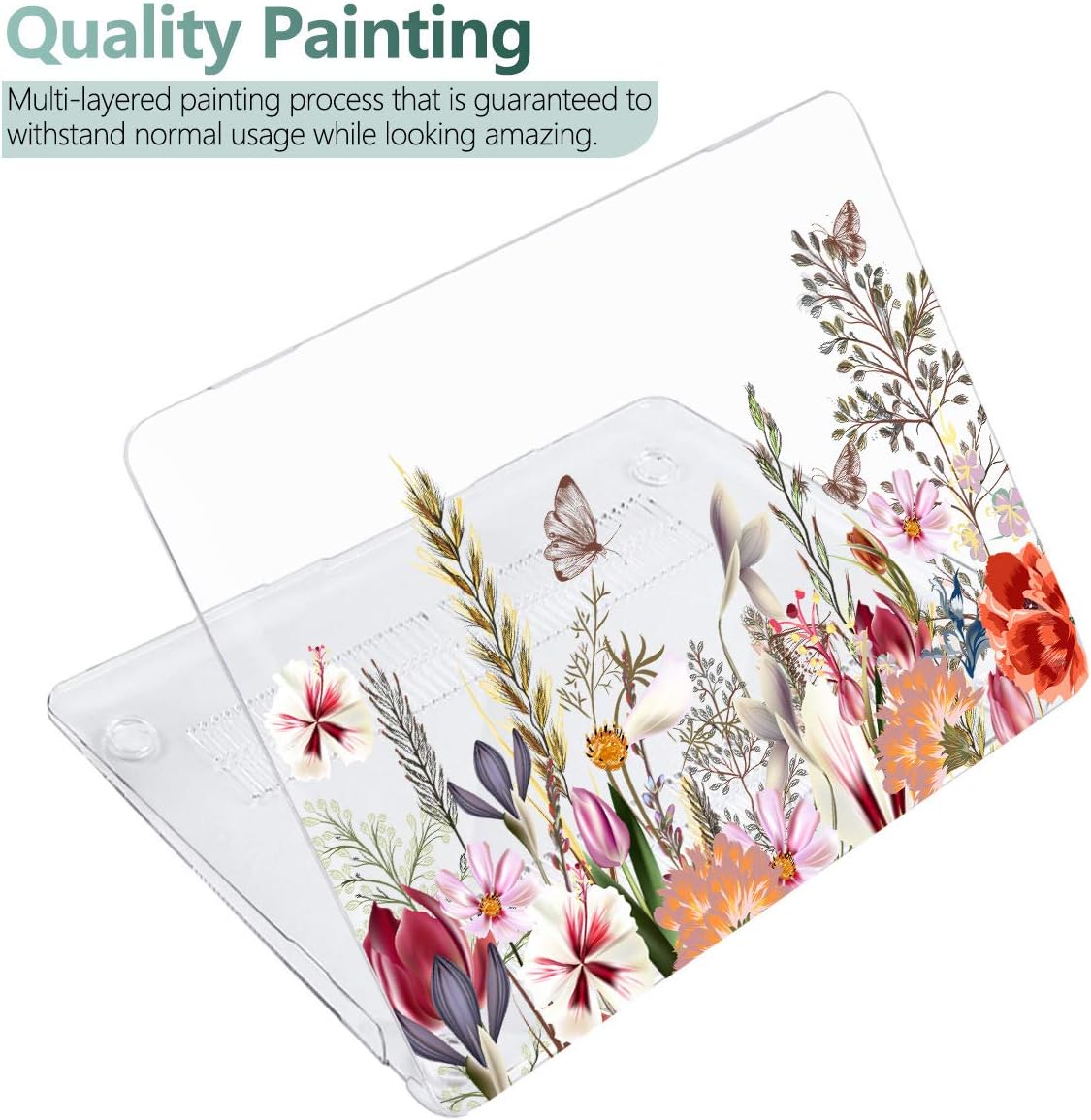 Batianda Case for MacBook Air 13 Inch M1 2020 2019 2018 Release Model A2337 A2179 A1932 with Retina & Touch ID, Clear Hard Shell Cover with Keyboard Cover & Screen Protector,Flower and Butterfly