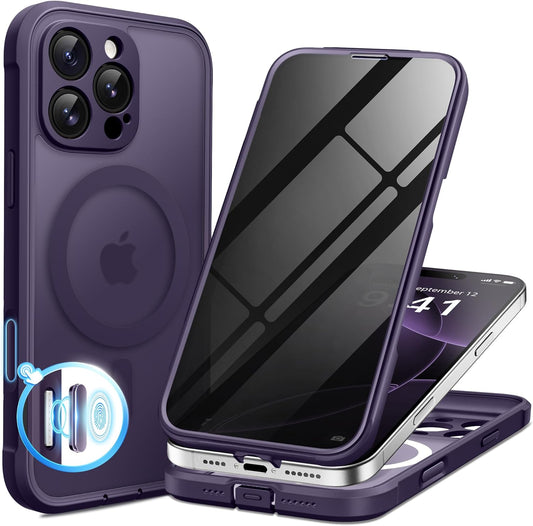 BERFY Magnetic for iPhone 16 Pro Max Case,Compatible with MagSafe,Built-in Privacy Screen Protector and Upgraded Camera Protection,Anti-Spy Full Body Shockproof Phone Case for 16 Pro Max,Deep Purple