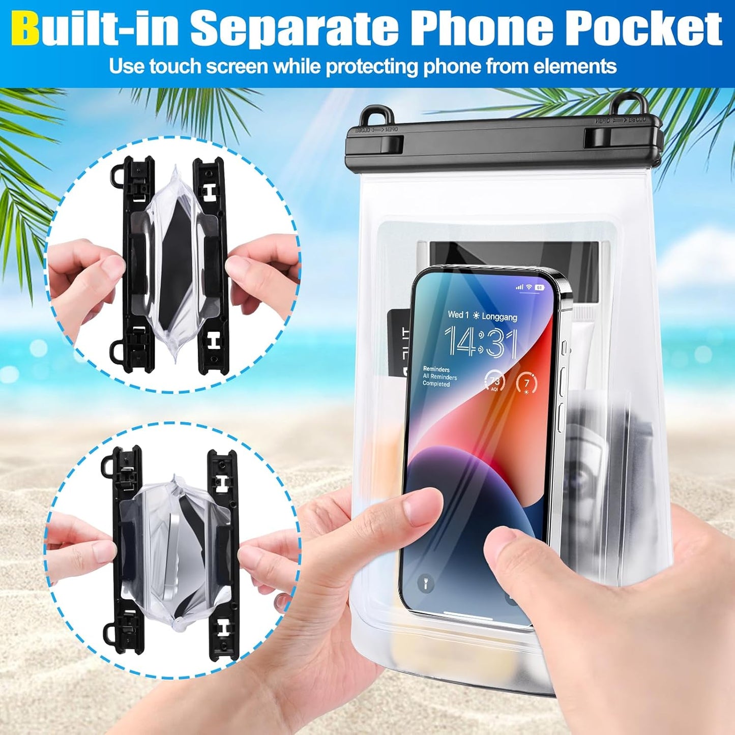 2L Waterproof Phone Pouch for iPhone 16 15 14 11 Pro Max & Galaxy S24 S21 - Floating Large Capacity Dry Bag Stores Sunscreen, Sunglasses - Oversized Waterproof Bag for Beach, Swimming, Kayaking