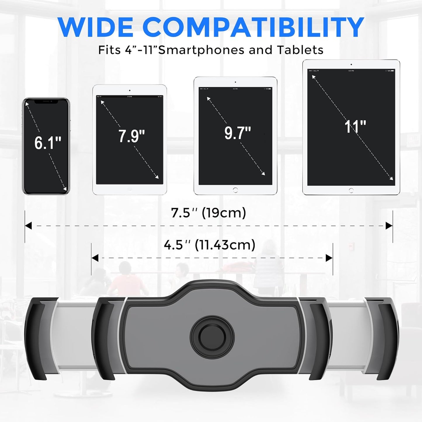 AboveTEK Tablet Stand Holder, Stylish Aluminum iPad Stands, Foldable 360° Swivel Table Stand Holder fits 4-11" Tablets/Smartphones for Kitchen Bedside Office POS Showroom Reception (Black)