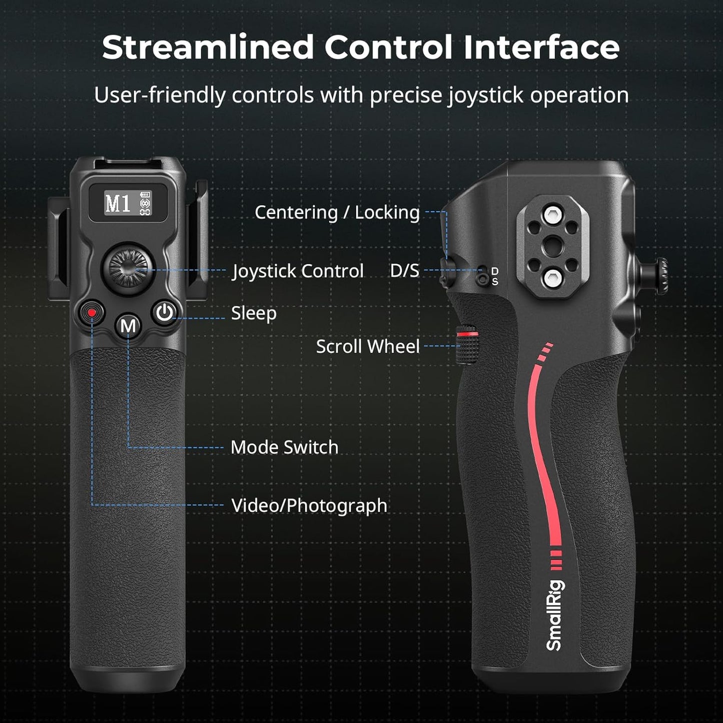 SMALLRIG Handle with Follow Focus for DJI RS 2 / RS 3 Pro/RS 4 / RS 4 Pro Gimbal Stabilizer, Handle with 1/4"-20 locating Holes and a Cold Shoe Mount, Max Load 4.4lb