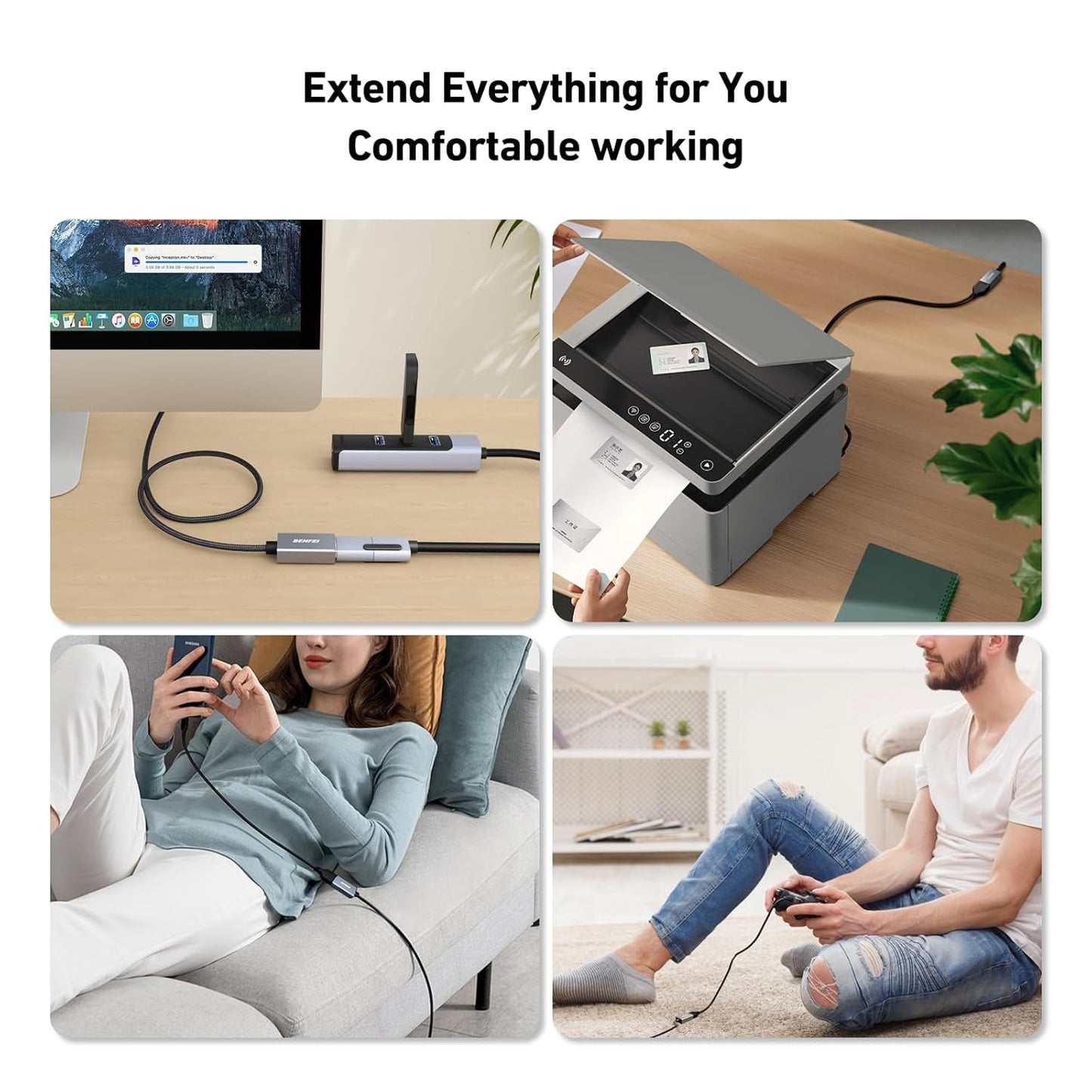 BENFEI USB 3.0 Extension Cable 1.5 Feet, Nylon Braided Compatible with Webcam, Camera, Phone, USB hub, Mouse, Keyboard, Printer, Hard Drive, Headset