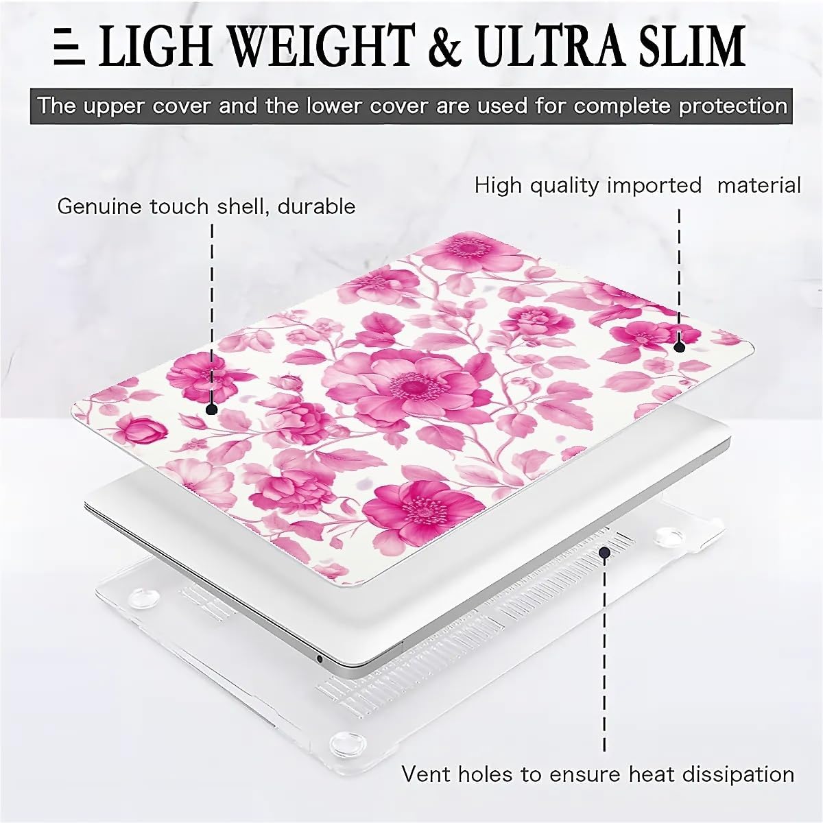 Compatible with MacBook Air 13.3 13.6 Inch Case 2022 2021 2020 2019 Plastic Hard Shell Case Cover,13.3 Pro(A1706/A1708/A1989/A2159/A2289/A2338), Pink Vintage Floral