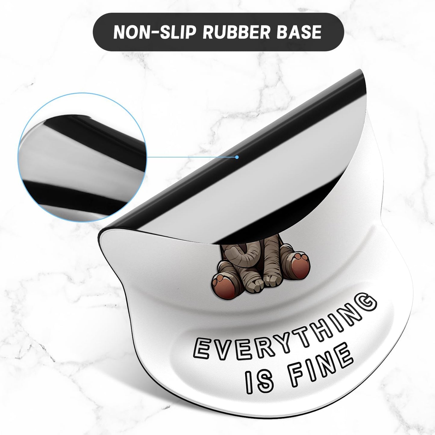 ITNRSIIET Ergonomic Mouse Pad with Gel Wrist Support Small Wrist Rest Smooth Surface Non-Slip PU Base Comfortable Office Supplies Pain Relief, 8.7 x 7.2 inches, Pretty Fine Elephant White