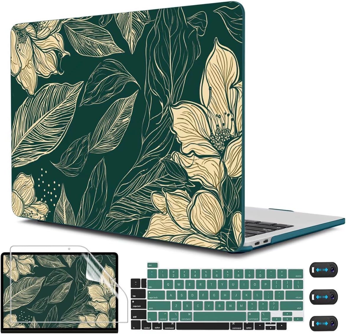 CISSOOK Compatible with MacBook Pro 13 inch Case 2025-2016 Release M2 M1 A2338 A2251 A2289 A2159 A1989 A1706, Plastic Hard Shell Case & Keyboard Cover & Screen Protector, Elegant Floral