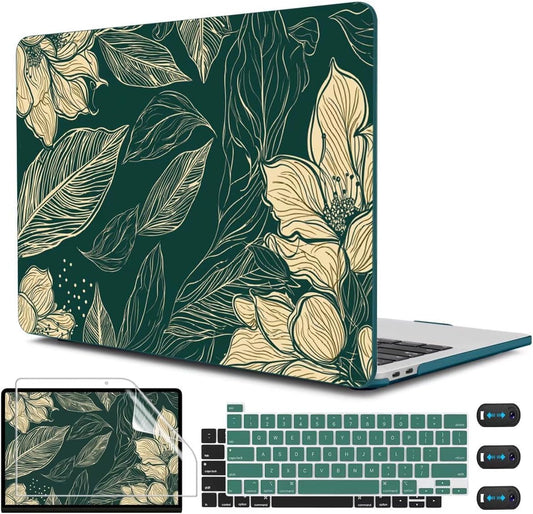 CISSOOK Compatible with MacBook Pro 13 inch Case 2025-2016 Release M2 M1 A2338 A2251 A2289 A2159 A1989 A1706, Plastic Hard Shell Case & Keyboard Cover & Screen Protector, Elegant Floral