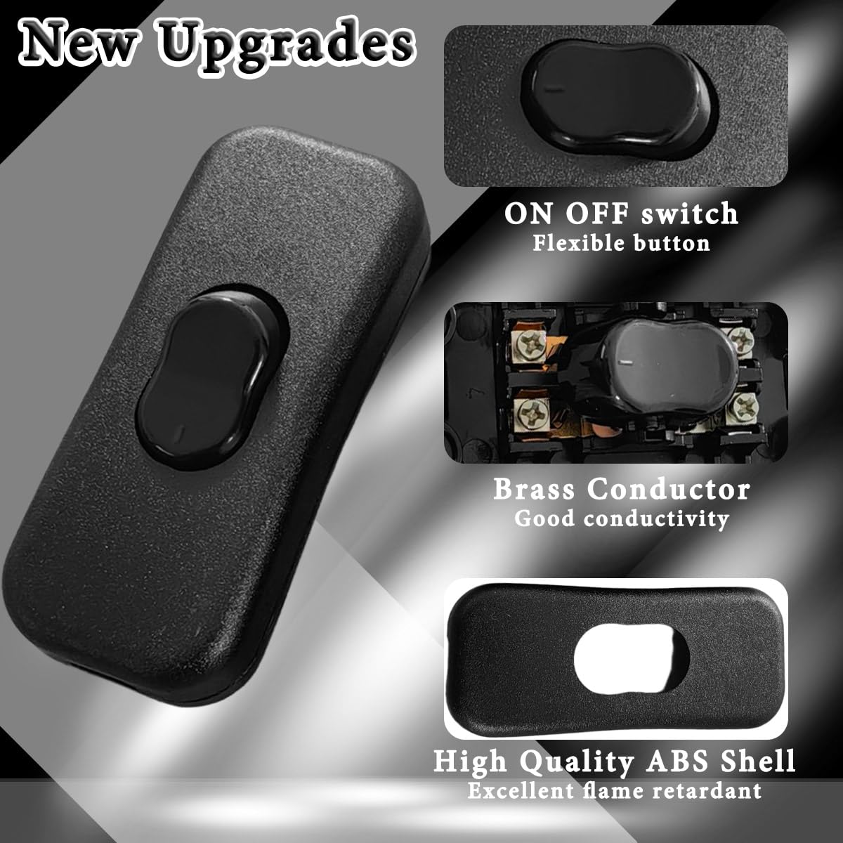 6PCS Inline Cord Switch AC 250V 2A Appliance Switch Replacement Button Control Rocker ON Off DPST with Cross Screwdriver Screw, for Bedroom Table Lamp Desk LED Lights OJ-318 Black