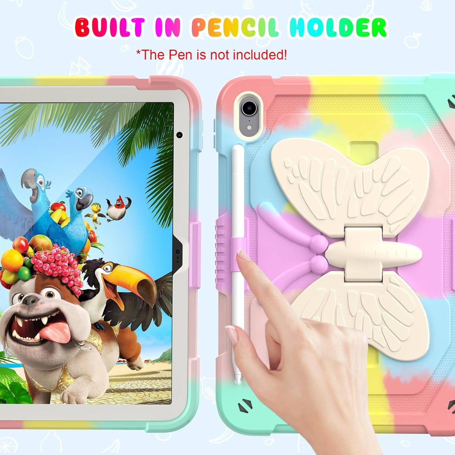 BLOSOMEET Cute Pink iPad A16 11th/10th Generation Case for Kids Girls 2025/2022 11/10.9 Inch with Tempered Glass Screen Protector & Stand, Kawaii Butterfly Cover with Pencil Holder Shoulder Strap