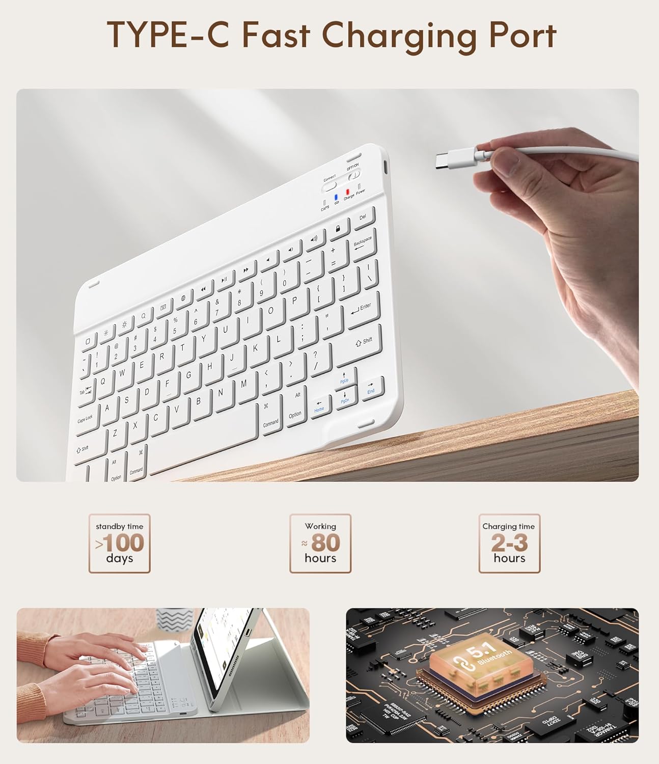 CHESONA Keyboard Case for iPad (A16) 11th/10th Generation (2025/2022), Detachable Wireless Keyboard, Stand Folio Keyboard Cover with Pencil Holder, Thin & Light (White)