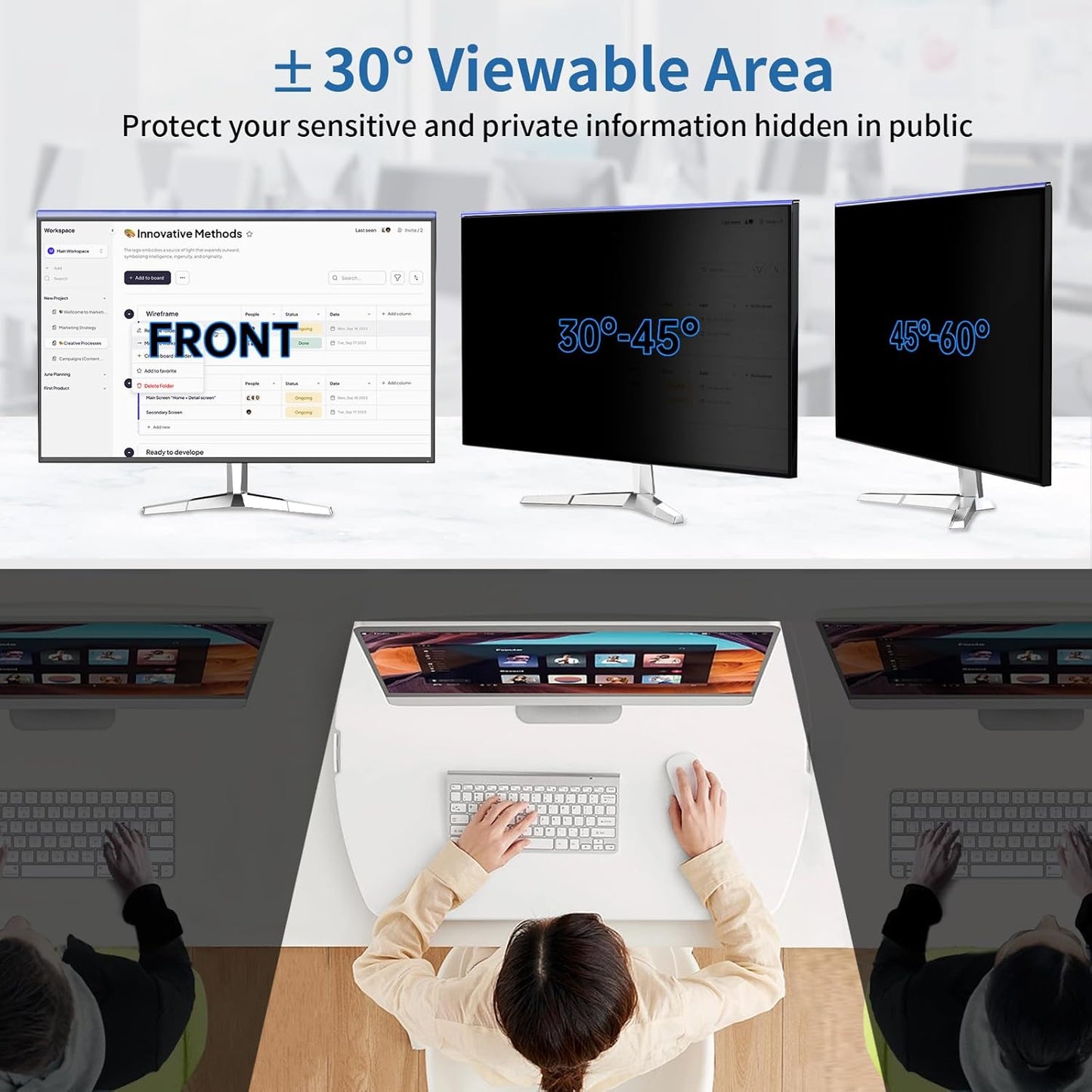 24 Inch Computer Privacy Screen for 16:9 Monitor, Anti-Blue Light Monitor Privacy Screen Filter, Anti-UV Computer Hanging Shield, Universal 23.6'', 23.8'', 24''