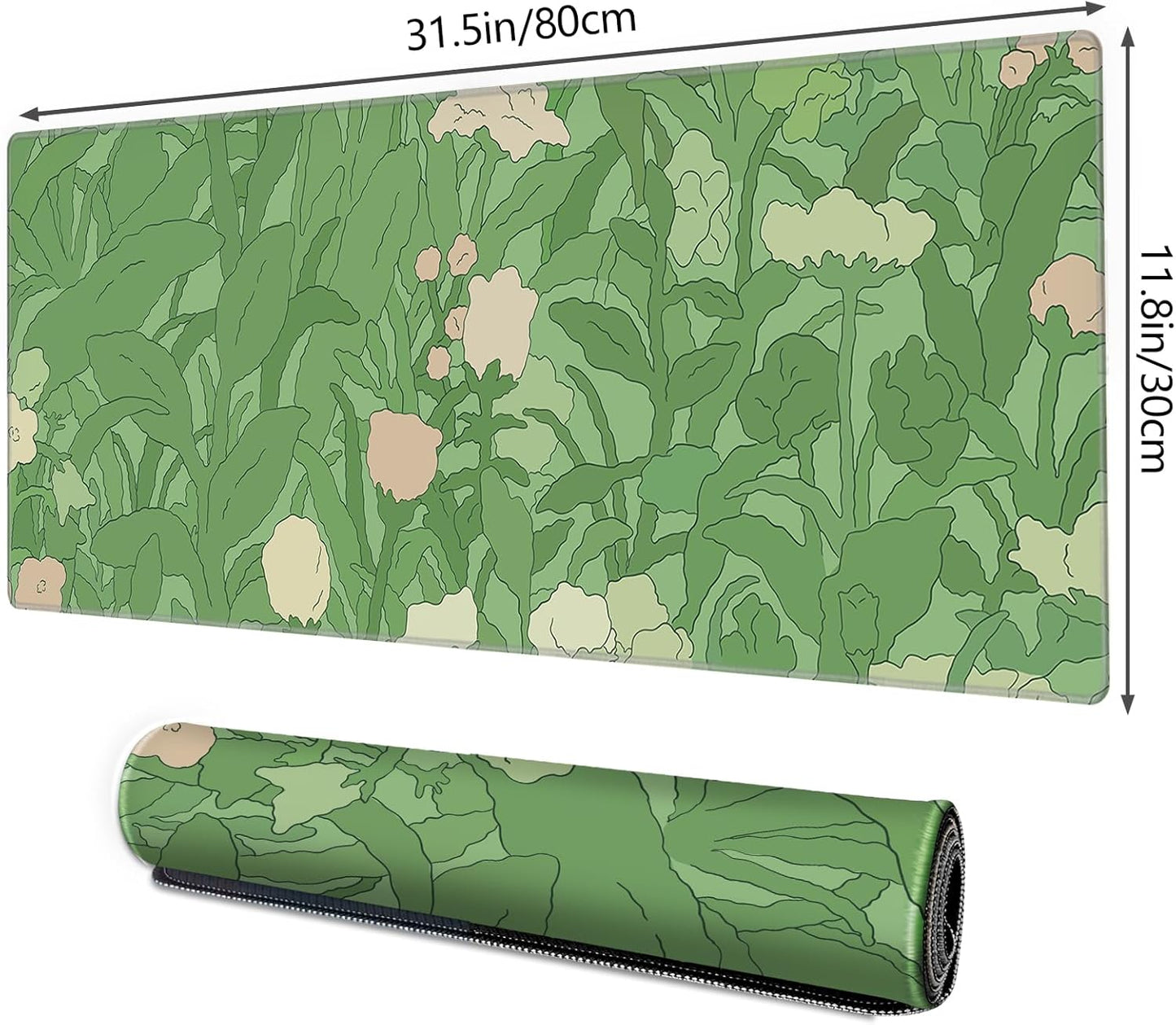 Galdas Gaming Mouse Pad XXL XL Large Long Extended Big Mousepad Non-Slip Rubber Keyboard Mouse Pad with Stitched Edges for Laptop Home Office (31.5x11.8x0.08 Inch) -Green Leaf