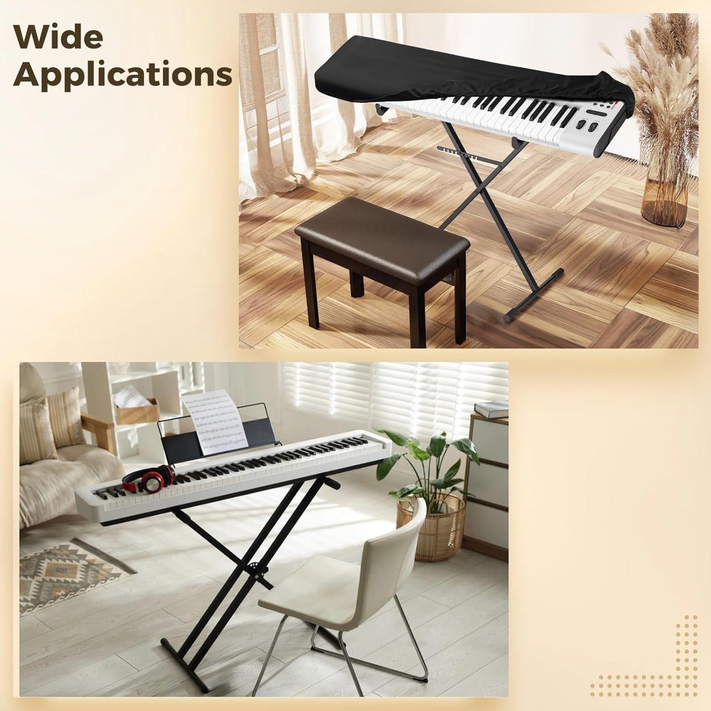 Piano Keyboard Dust Cover, 88 Key Electronic Piano Dust Cover, Waterproof Shield, Oxford Cloth, Ideal for Home and Studio, Black