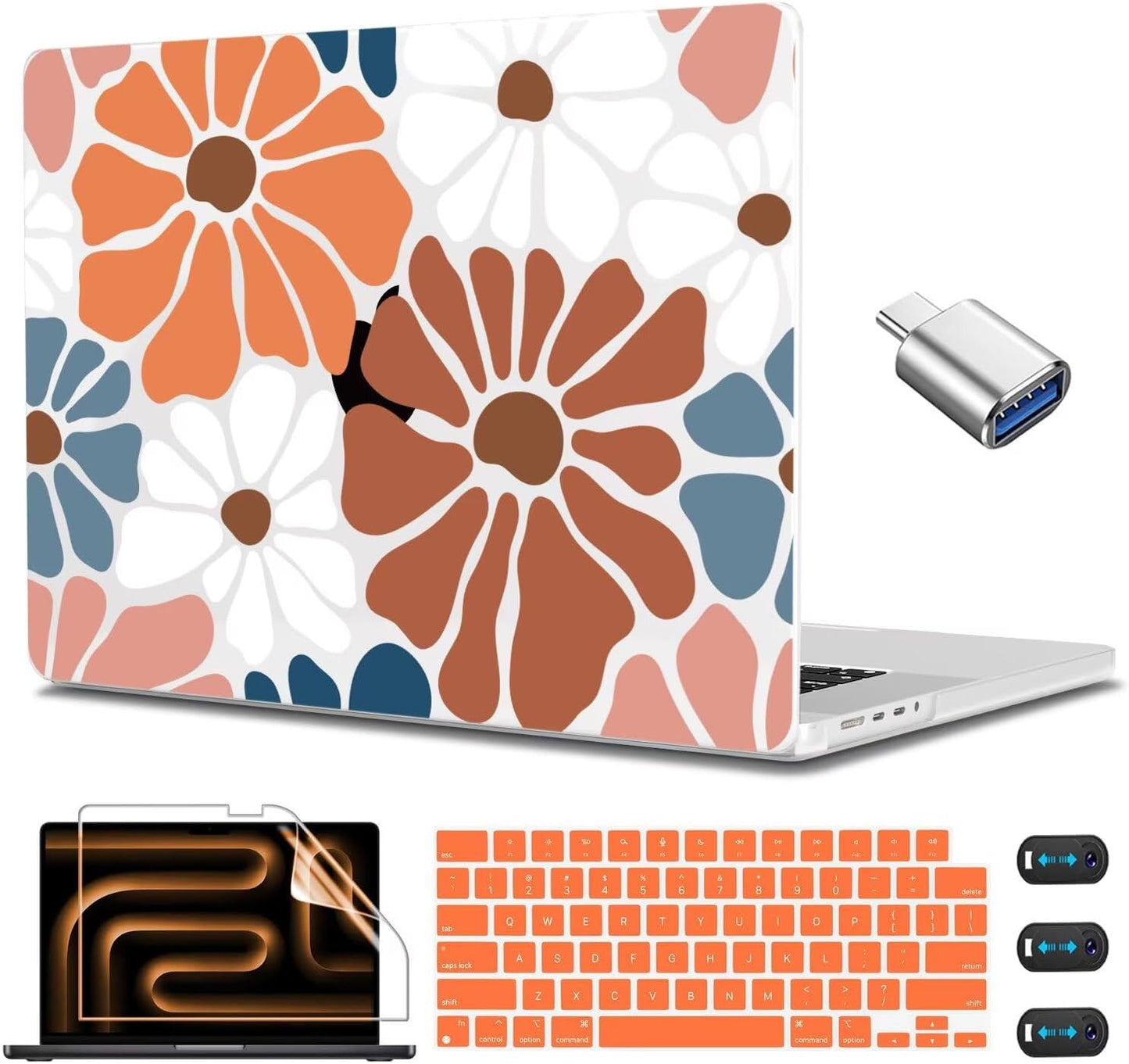 CISSOOK Compatible with MacBook Pro 14 inch 2025 2024-2021 Release M4 M3 M2 M1 Chip A3112 A3185 A3401 A2918 A2992 A2779 A2442 Hard Shell Case with Keyboard Cover Screen Protector, Vintage Flowers
