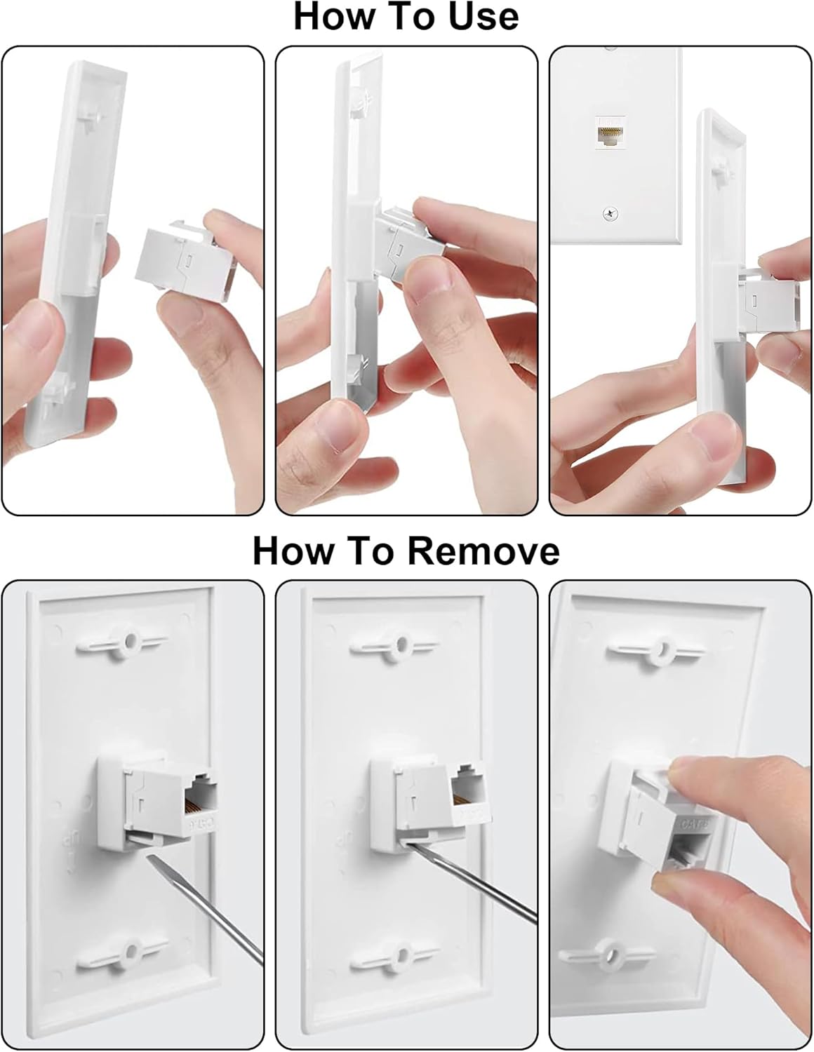 Ethernet Wall Plate, 1 Port Cat6 RJ45 Keystone Inline Coupler Wall Plate for Cat7/6/5/5e Ethernet Devices - White