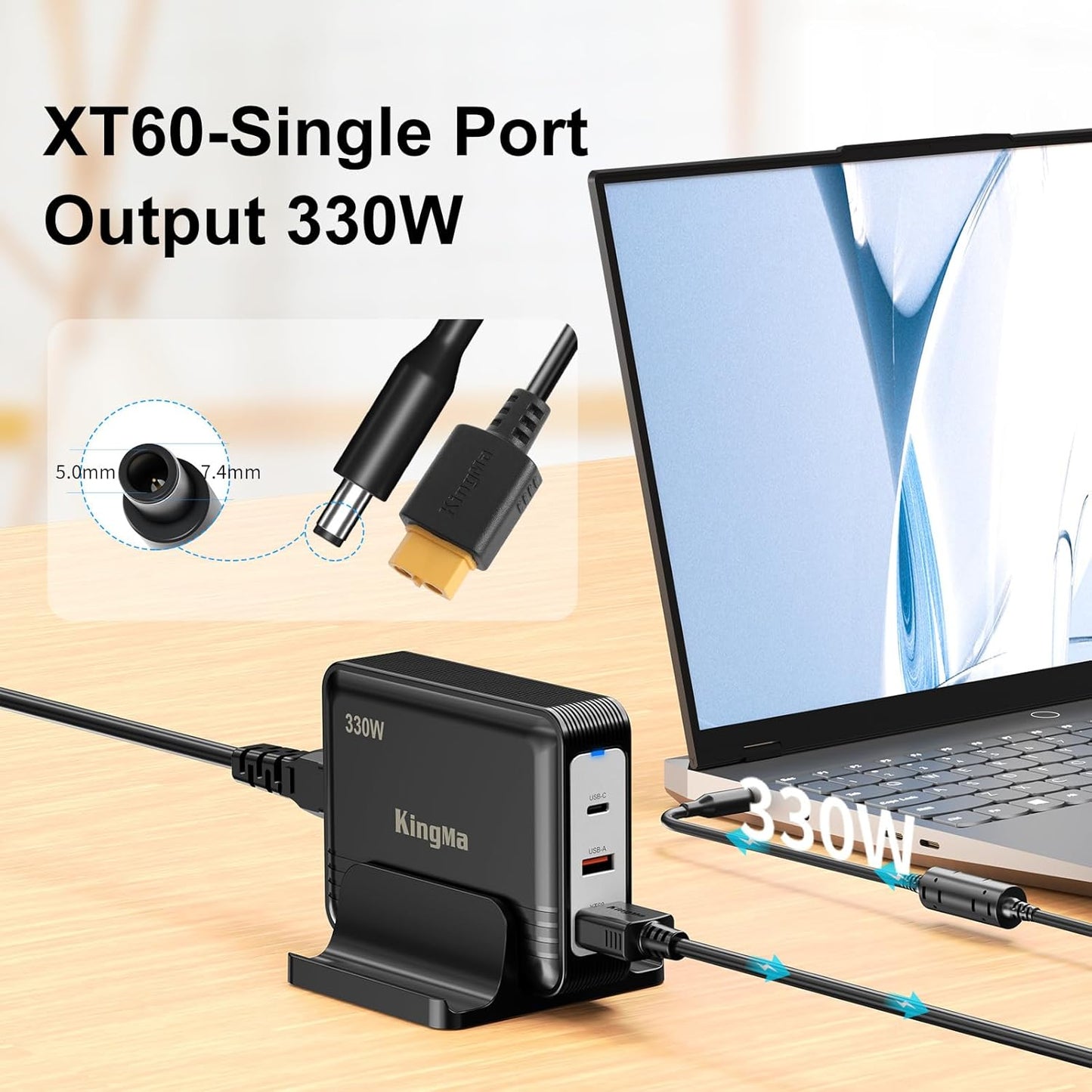 330W GaN PD 3.0 Fast Charger with XT60 Port (20V/16.5A) for Dell G16, G15, G7, Alienware m16, m18, X51-3-Port Laptop Charger Adapter for Gaming, Engineering & Workstation Laptops