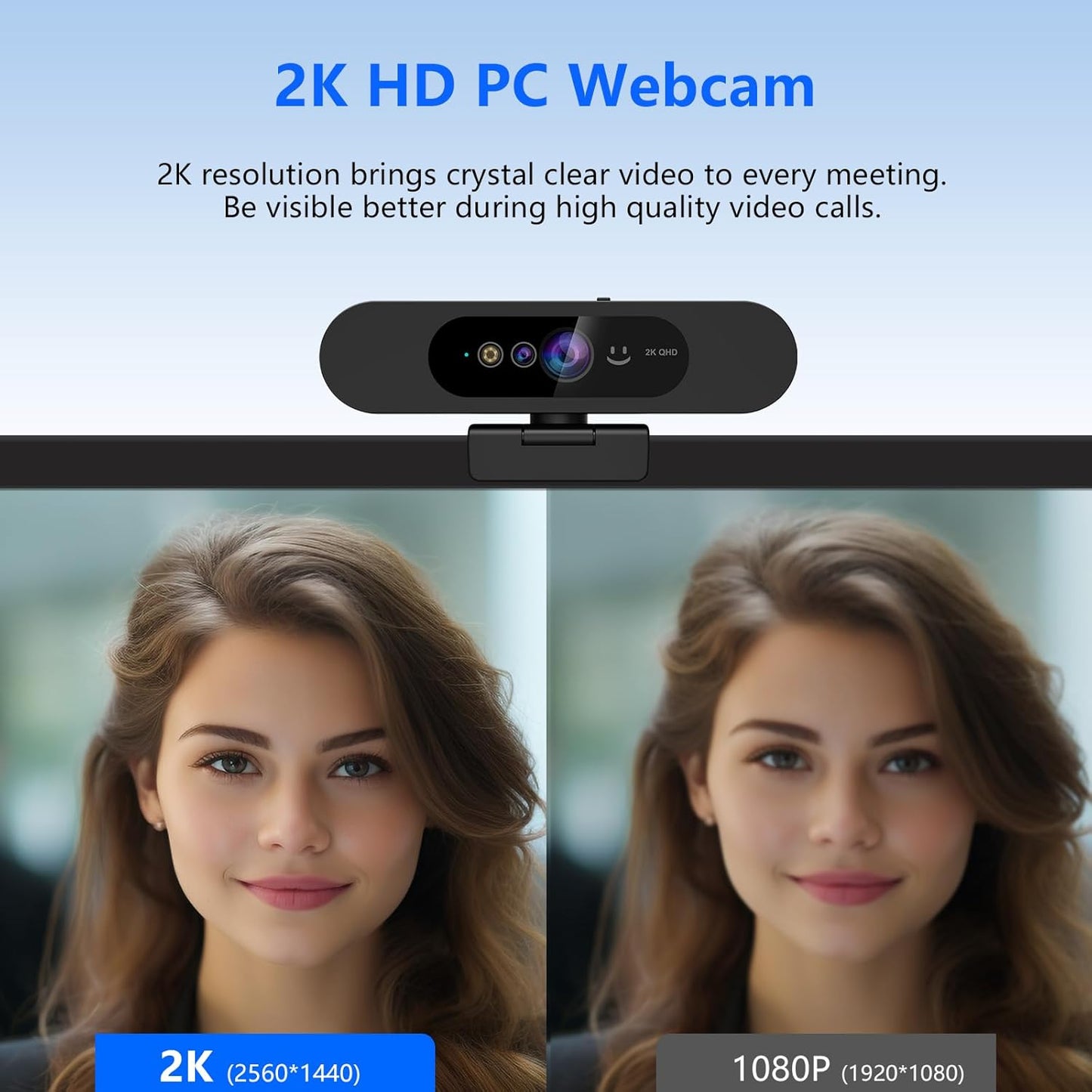 2K QHD Webcam with Windows Hello Facial Recognition, 4MP Computer Camera with Noise-reducing Mic, Privacy Cover, 92° FOV Laptop Webcam for Video Conferencing, Live Streaming, Online Learning