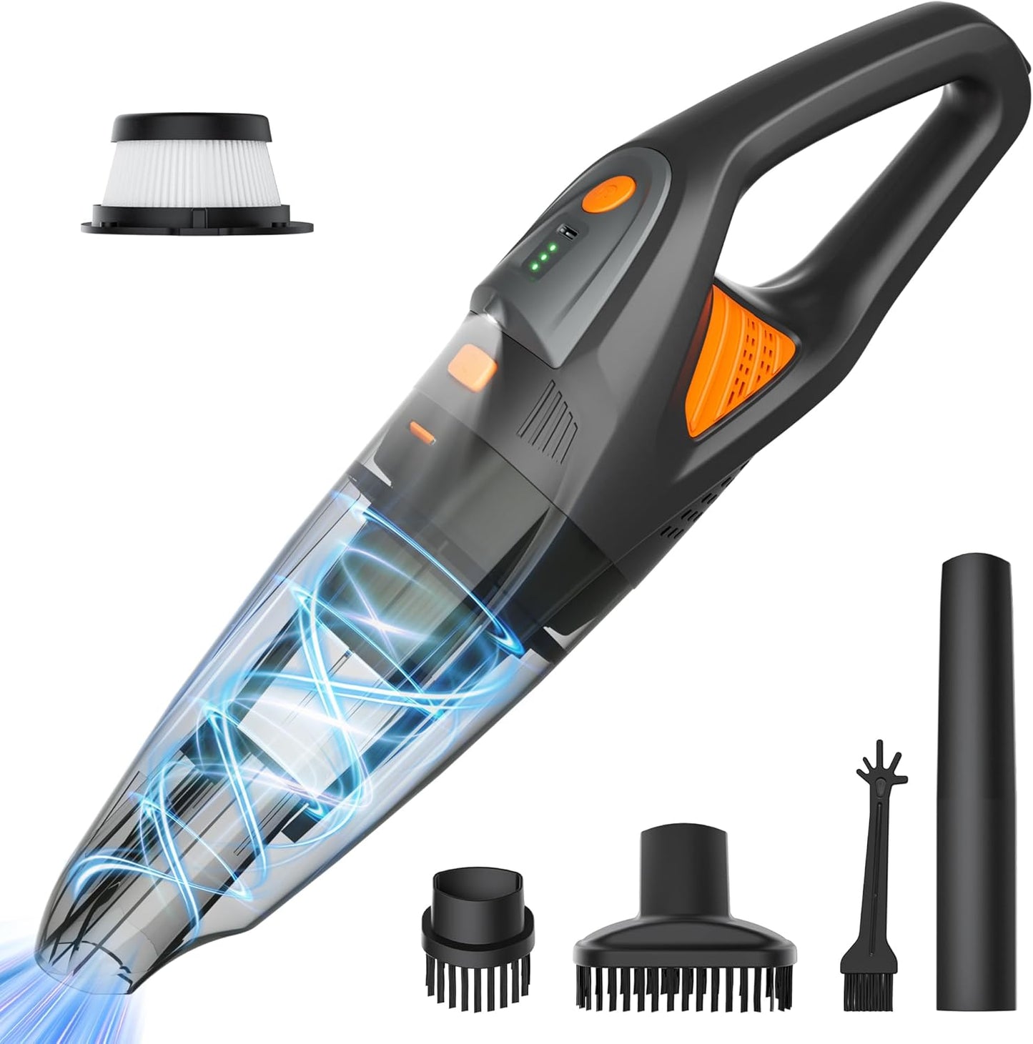 GHUSTAR Handheld Vacuum Cordless - 25000PA Strong Suction Hand Held Car Vacuum Cleaner Portable with Multi-Nozzles - Lightweight Dust Busters Rechargeable for Home Car Office Pets 2 Levels