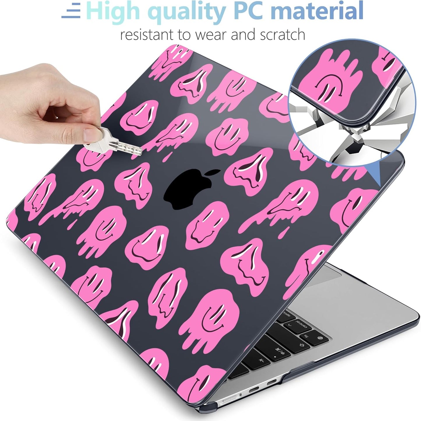 MEEgoodo for M4/M3/M2 MacBook Air 15.3 inch Case 2025 2024 2023, Case Fit Model (A3241/A3114/A2941) for MacBook Air 15 inch, Laptop Hard Shell with Keyboard Cover, Pink Groovy Emoji