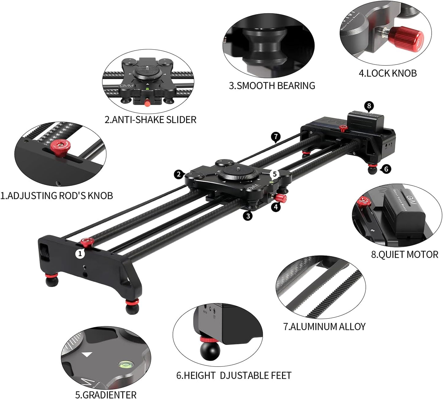 GVM Motorized Camera Slider,31" Wireless Carbon Fiber Dolly Rail Camera Slider with APP Control, Motorized Time Lapse and Video Shot Follow Focus Shot and 120 Degree Panoramic Shooting