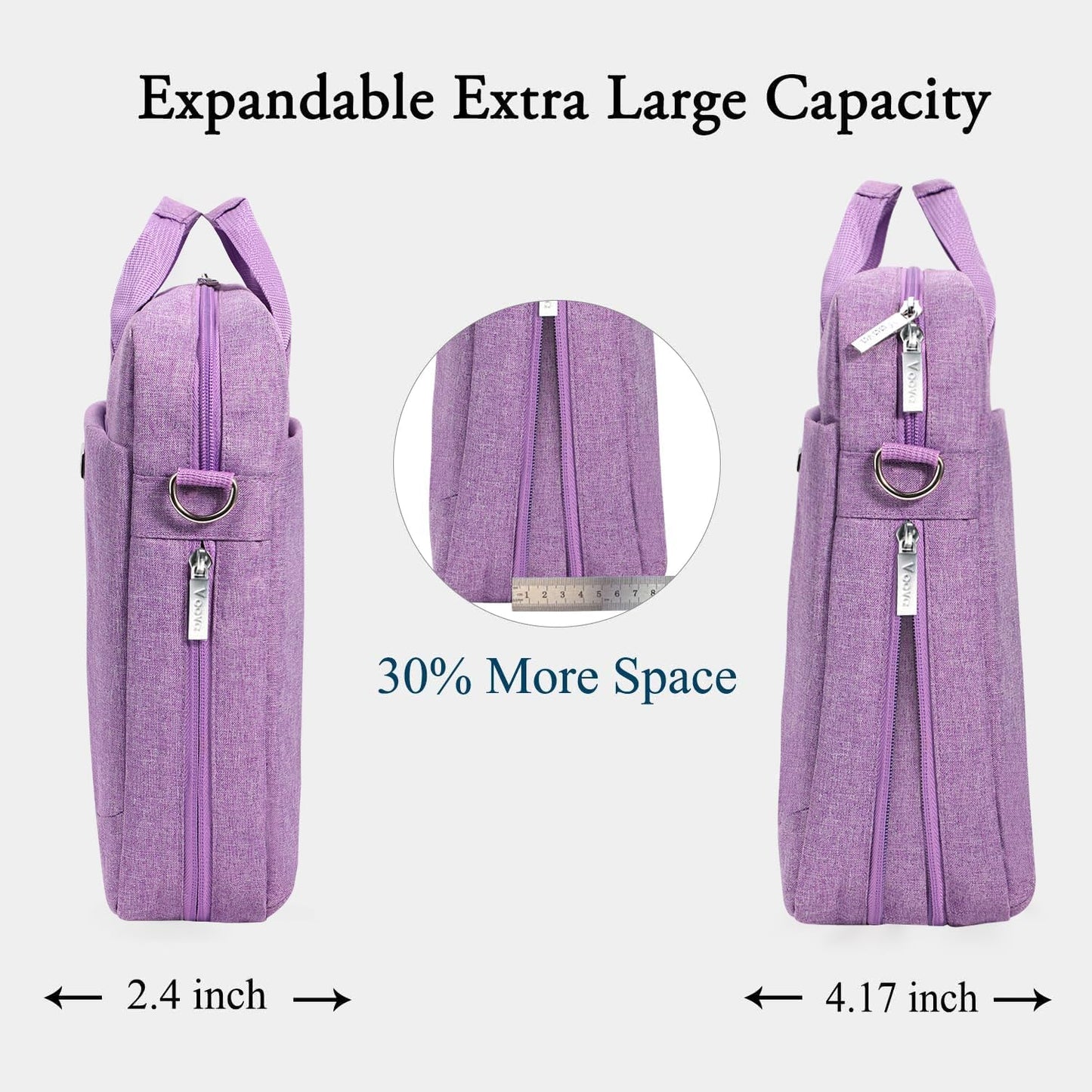 Voova Laptop Bag Case 17 17.3 Inch Computer Sleeve Messenger Bag with Shoulder Strap Expandable Waterproof Large Capacity Business Briefcase for Work Travel Fit 17-18” Laptop, Men Women, Lavender