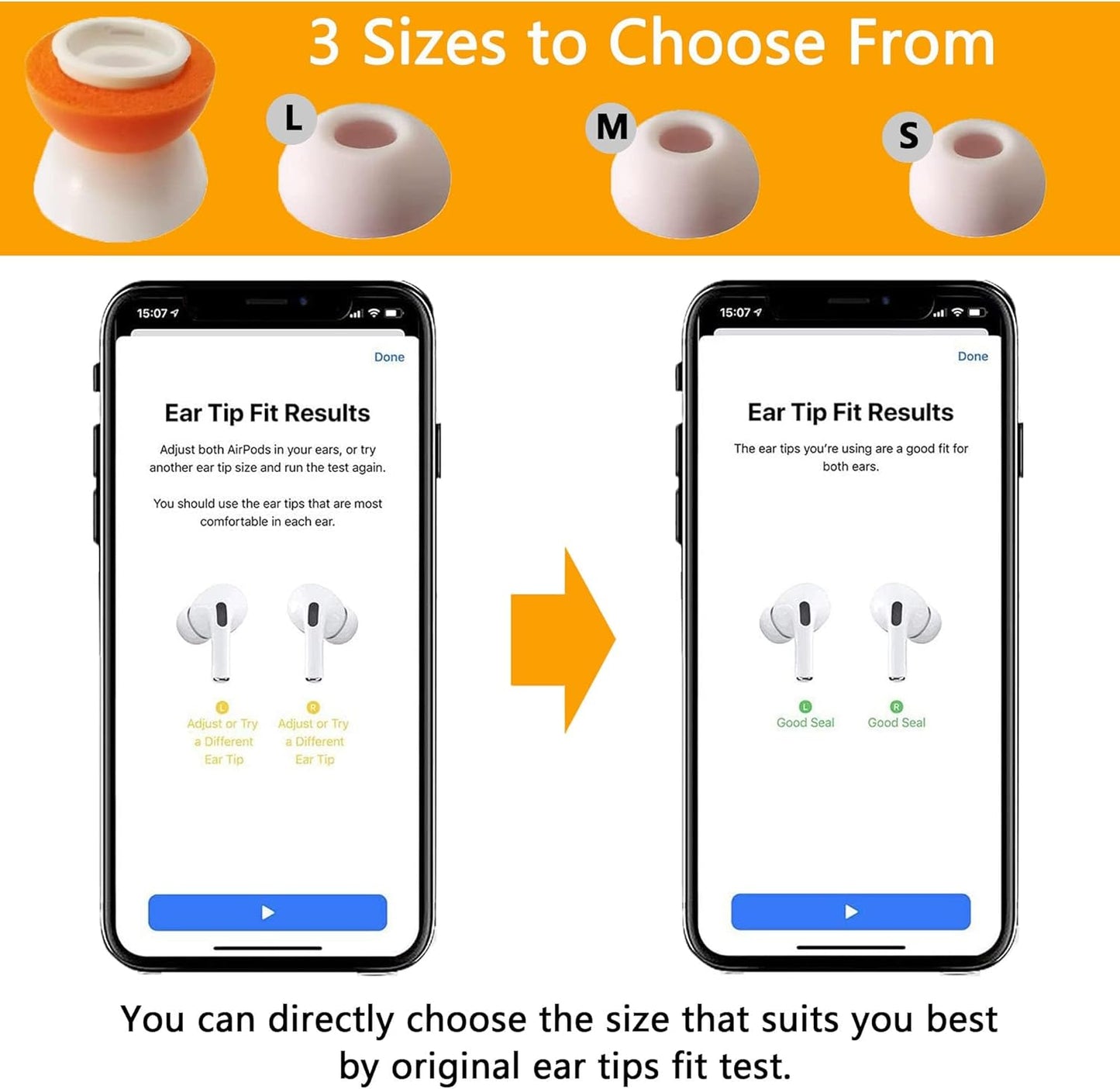 Airpod Pro Ear Tip Memory Foam & Silicone Hybrid Ear Tips, Perfect Noise Reduction, Stays in Your Ears, Ultra-Comfort, Anti-Slip Eartips, Fit in The Charging Case (Orange, Medium)