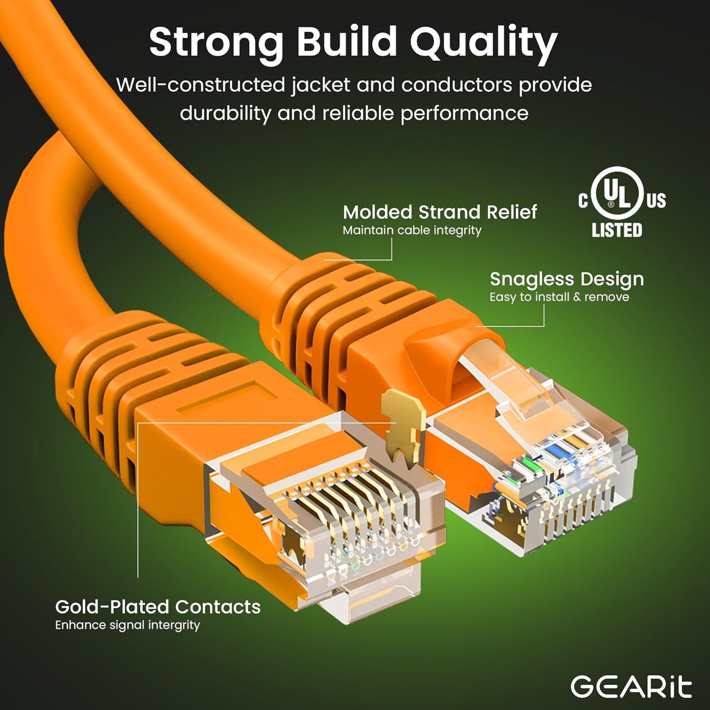 GearIT Cat 6 Ethernet Cable (24-Pack 6 Feet) Cat6 Network Patch, 10Gbps, RJ45, Snagless Cord, Gold-Plated Connectors, Internet for PC, TV, Tablet, Router, Printer, Servers, IT Data Center - Orange