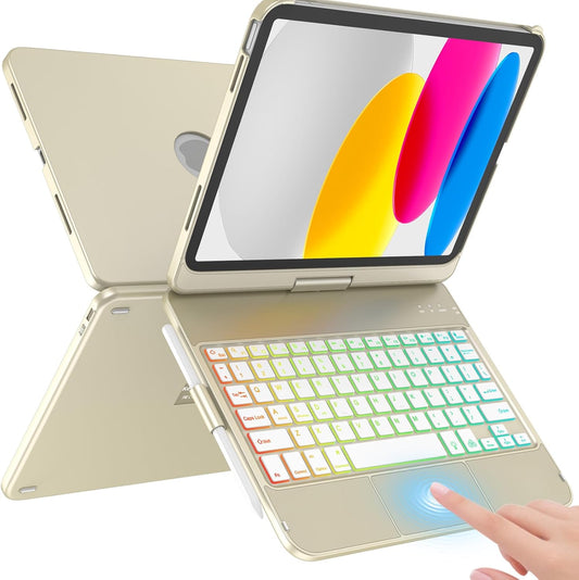 for iPad A16 11th Generation/10th Generation Case with Keyboard,Touch Keyboard for iPad 11" /10th Gen 10.9 inch 2022-10 Color Backlight, 360° Rotatable Protective Cover (Rock Grey)