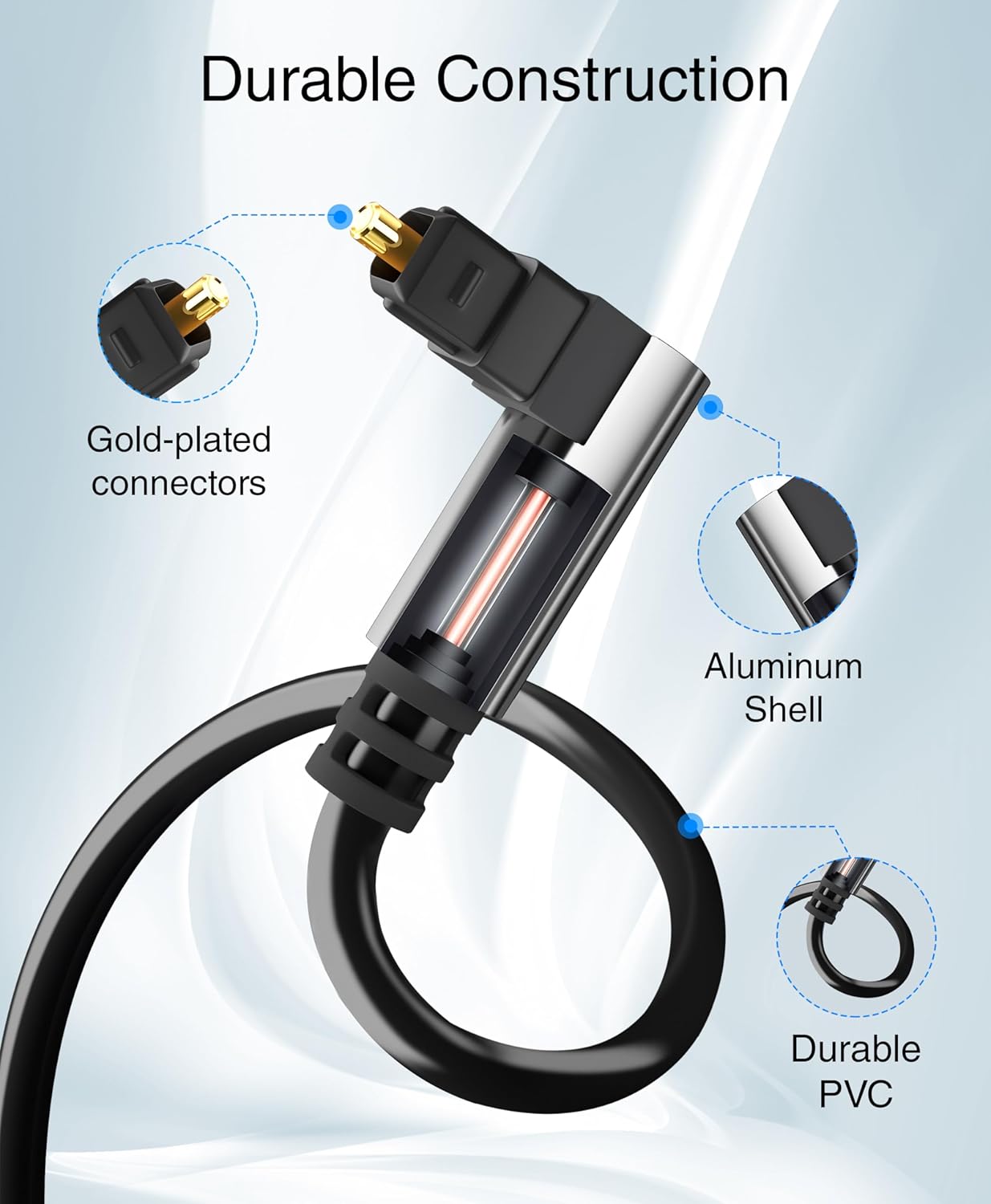 BlueRigger Optical Audio Toslink Cable - 35FT (90 Degrees Optical Cable for Soundbar, 360 Degree Rotatable Right Angle, S/PDIF Digital Toslink) - Fiber Optic Compatible with HDTV, Game Console, DVR