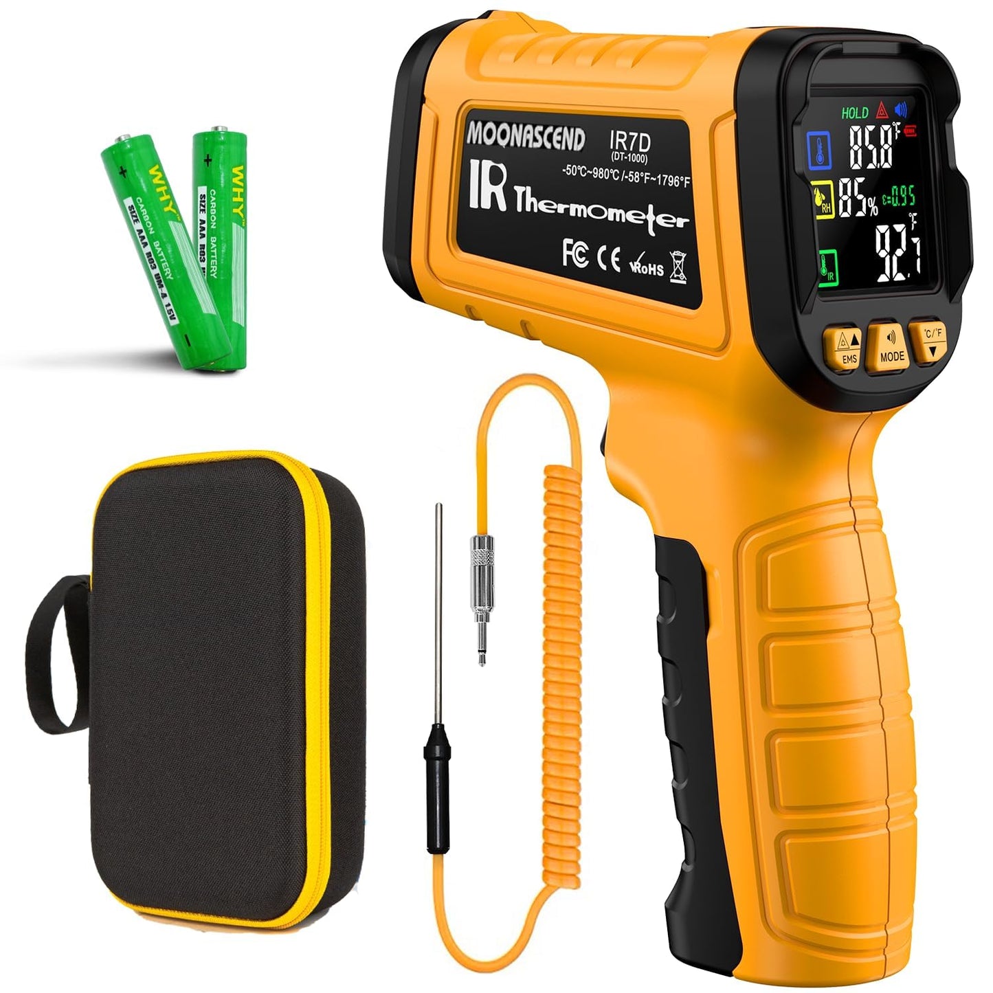 Infrared Thermometer Temperature Gun -58°F to 1796°F, 50:1 Dual-Mode Temp Guns with K-Type Thermocouple for Internal Readings, HVAC Contactless Lazer IR Thermometers for Home & Industry
