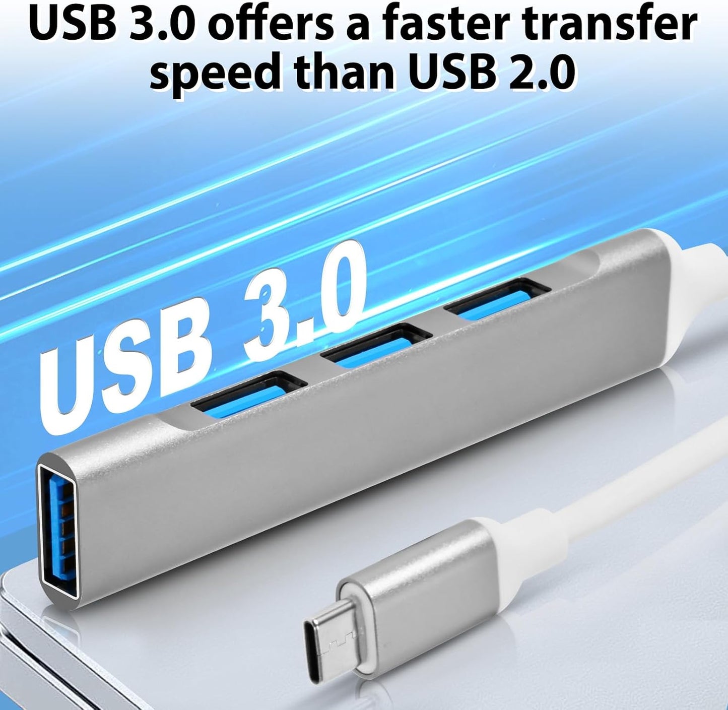 4 Ports USB C to USB Hub, Aluminum Type C to USB A 3.0 Adapter, Plug and Play USB Extender for MacBook Pro/Air, Laptop, Keyboard and Mouse