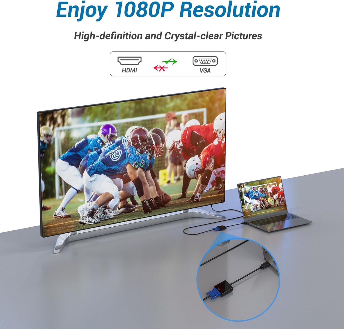 HDMI to VGA Adapter, 1PCS HDMI to VGA Unidirectional Converter (Male to Female), Compatible with Computers, desktops, laptops, PCs, Monitors, projectors, TV