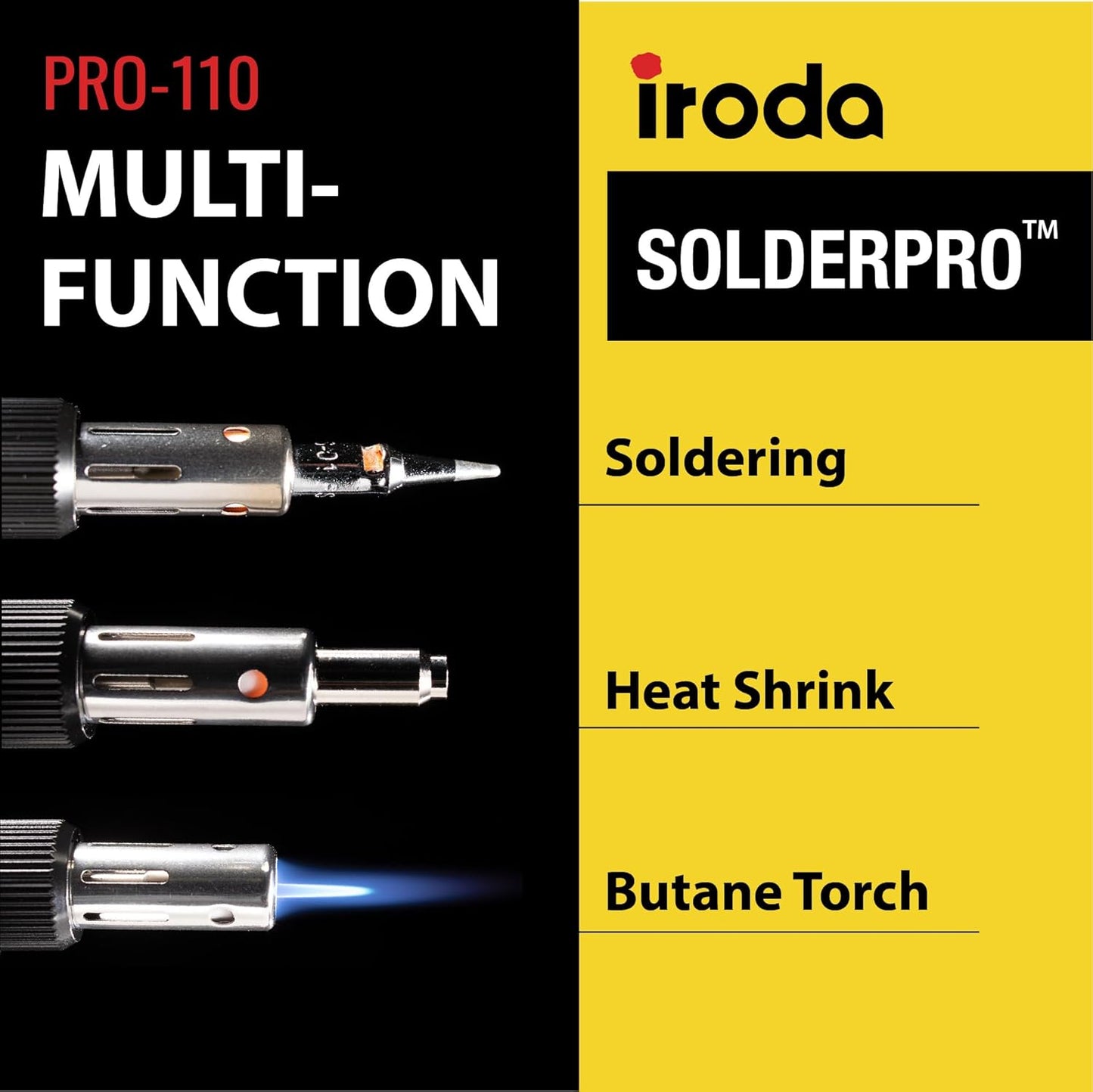 IRODA SolderPro 110 Cordless Butane Soldering Iron Kit, 115 MIns Run Time, Rapid Heat Up, Professional Set With Tips & Sturdy Tool Case (No Butane Included)