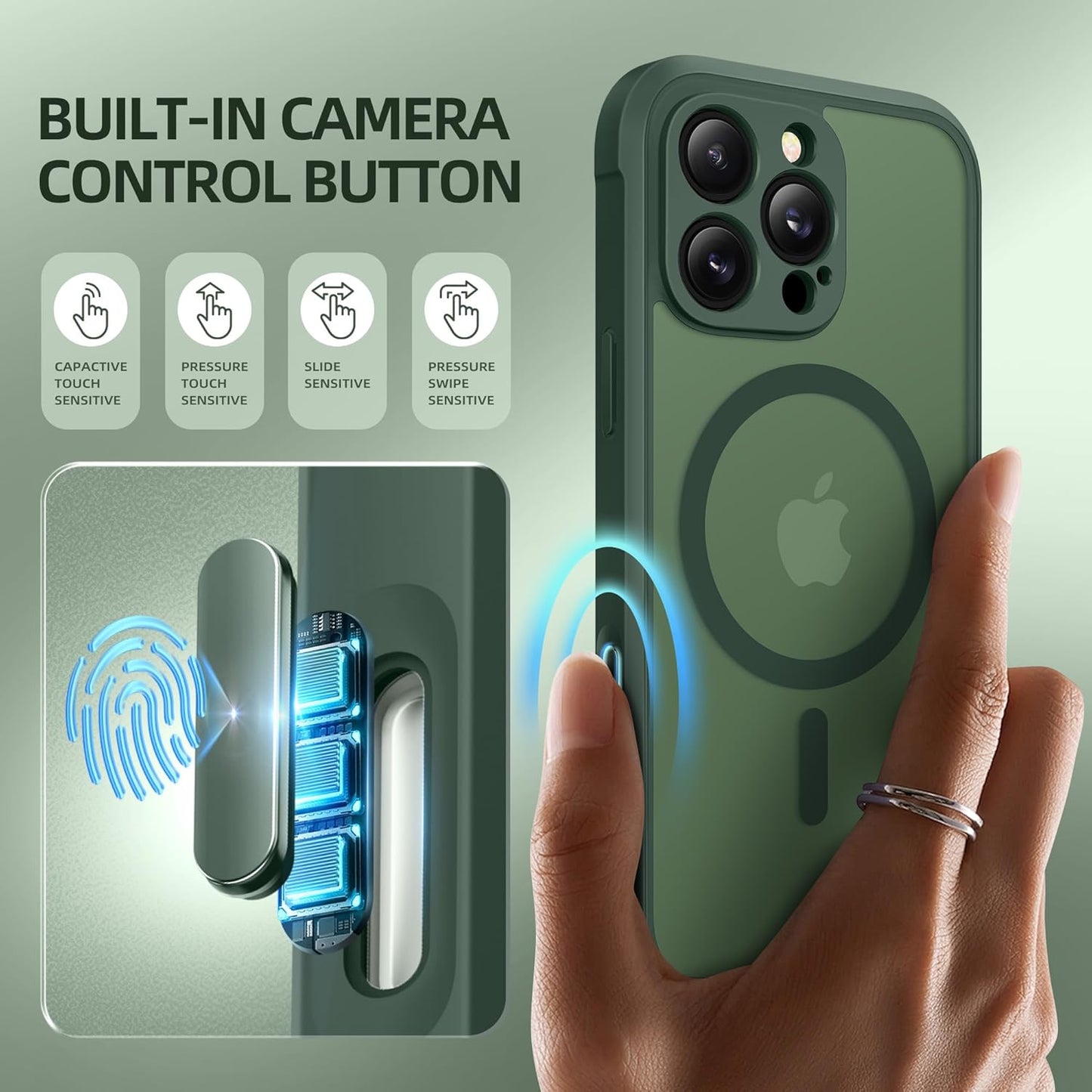 BERFY Magnetic for iPhone 16 Pro Case, Compatible with MagSafe, Built-in Privacy Screen Protector and Upgraded Camera Protection, Anti-Spy Full Body Shockproof Phone Case for 16 Pro 6.3", Green