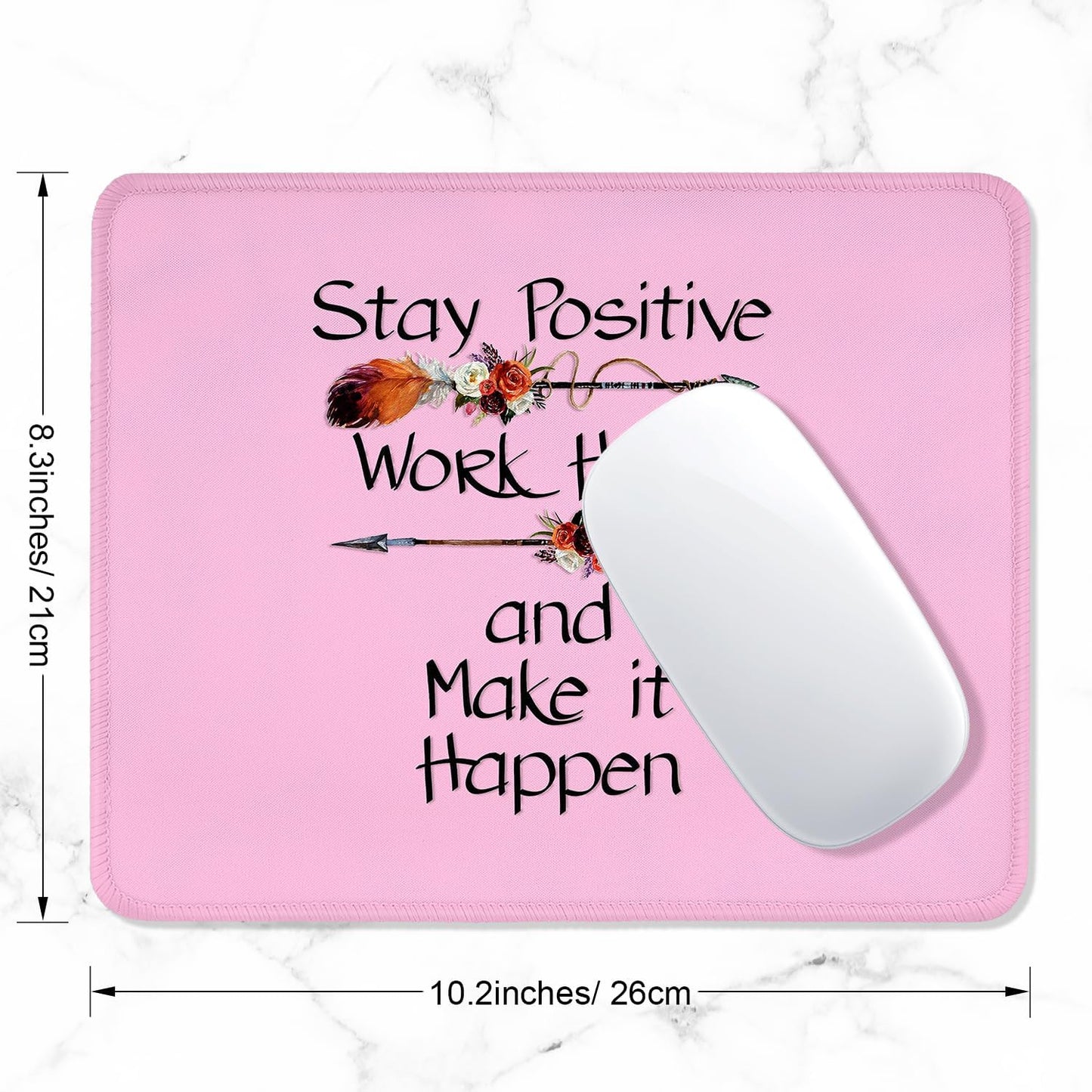 ITNRSIIET Mouse Pad with Stitched Edge Premium Textured Smooth Precise Operation Waterproof Washable Non-Slip Rubber Base Desktop Protection Mat, 10.2×8.3×0.12 inches, Inspirational Quote Pink