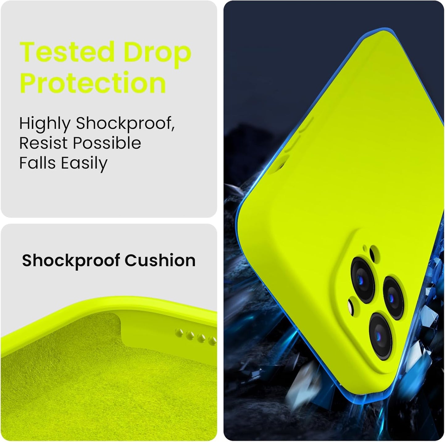 FireNova Designed for iPhone 13 Pro Case, Silicone Upgraded [Camera Protection] Phone Case with [2 Screen Protectors], Soft Anti-Scratch Microfiber Lining Inside, 6.1 inch, Fluorescent Green