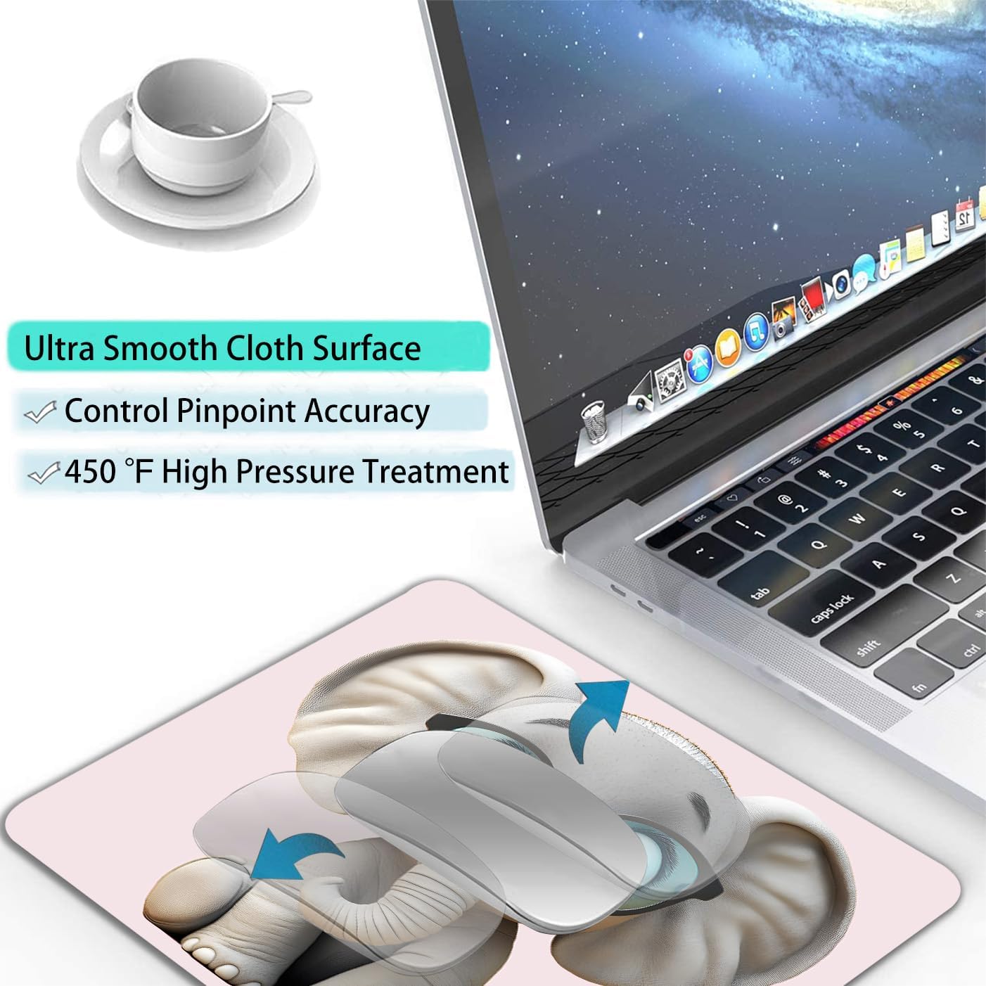 Cute Cartoon Anime Elephant Custom Mouse Pad with Non-Slip Rubber, Small Square Design for Wireless Laptop & Computer Mouse Pads for Desk, 9.5 x 7.9 inch Smooth Surface for Gaming & Office