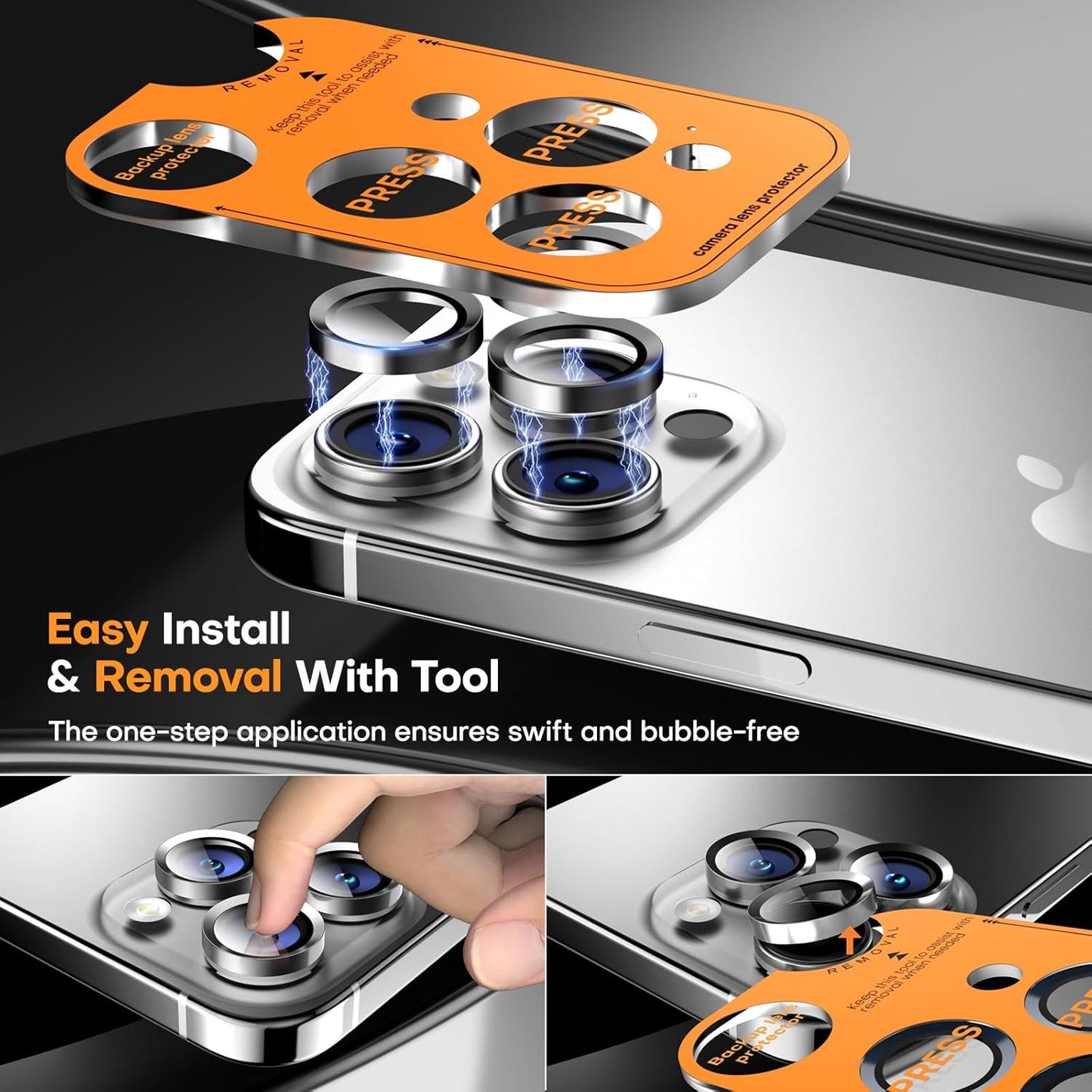 Camera Lens Protector for iPhone 16 Pro Max/16 Pro/15 Pro Max/15 Pro/14 Pro Max/14 Pro, Sapphire Glass Metal Individual Camera Cover Screen, Anti-drop, Scratch Resistant, Case Friendly- White Titanium