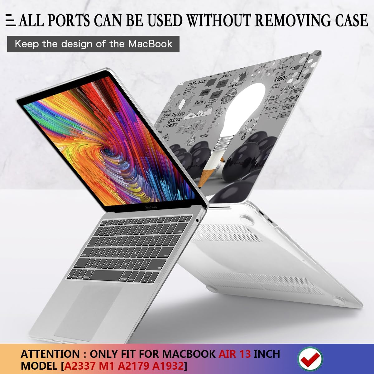 CISSOOK Creative Bulb Hard Shell Case for MacBook Air 13 inch A2337 M1 A2179 A1932 with Touch ID 2021-2018 Release, Plastic Hard Shell Cover with Keyboard Cover for MacBook Air 13 with Retina Display