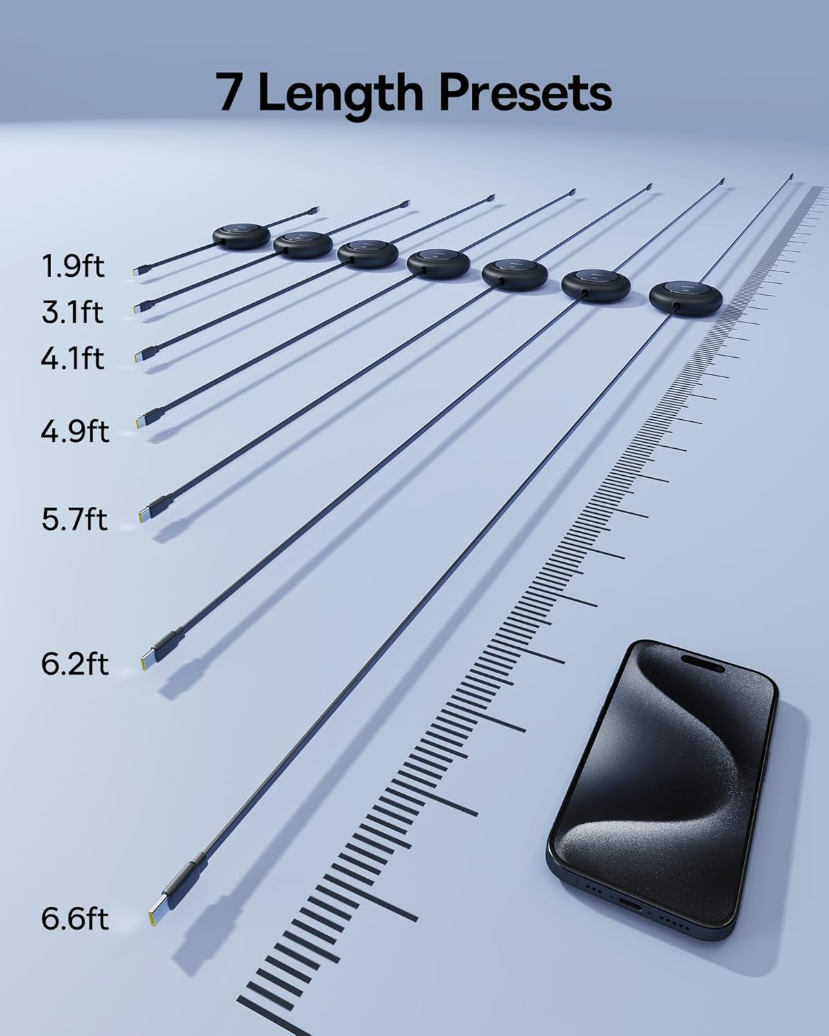 Baseus USB C to USB C Cable, 100W 6.6ft Retractable USB C Fast Charging Cable, 7-Stage Length Preset Retractable Charger Cord for iPhone 16 15 Pro Plus Pro Max, MacBook, iPad Pro, Samsung S24/S23