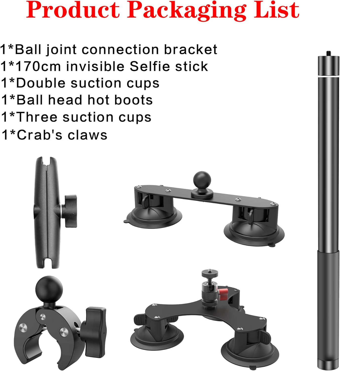 Taisioner Suction Car Mount for Camera Insta360 X5/X4/X3/X2/GO 3/ONE/RS Compatible with Gopro Max 360 Outside Car Mount with 67” Invisible Selfie Stick 5 in 1 Suction Camera kit for Action Camera