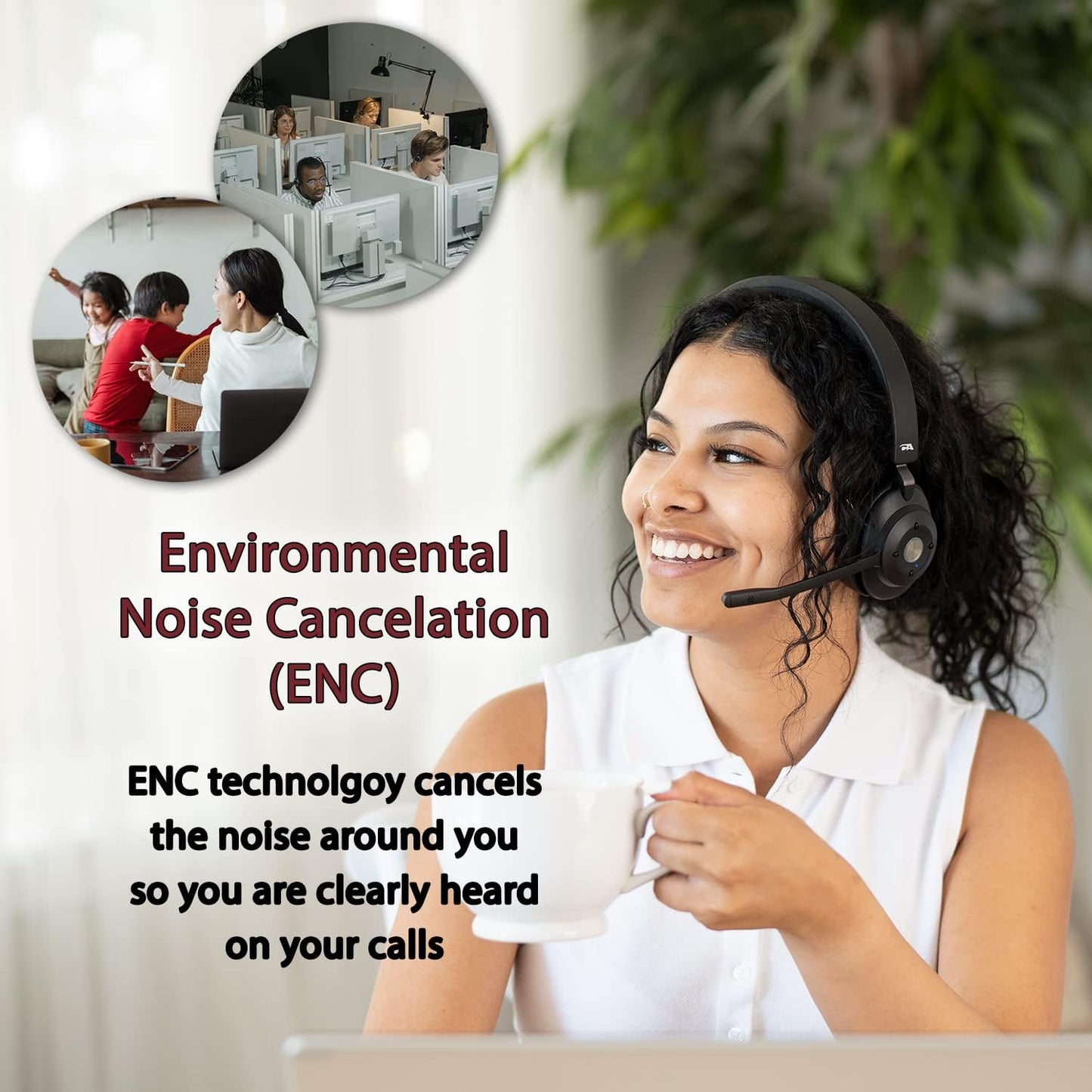 CA Essential Bluetooth Headset (HS-2000BT) – Professional Wireless Headset Optimized for UC Platforms, ANC & ENC technology Ensure Quality Audio for Calls & Music, Earcup Controls, Comfortable